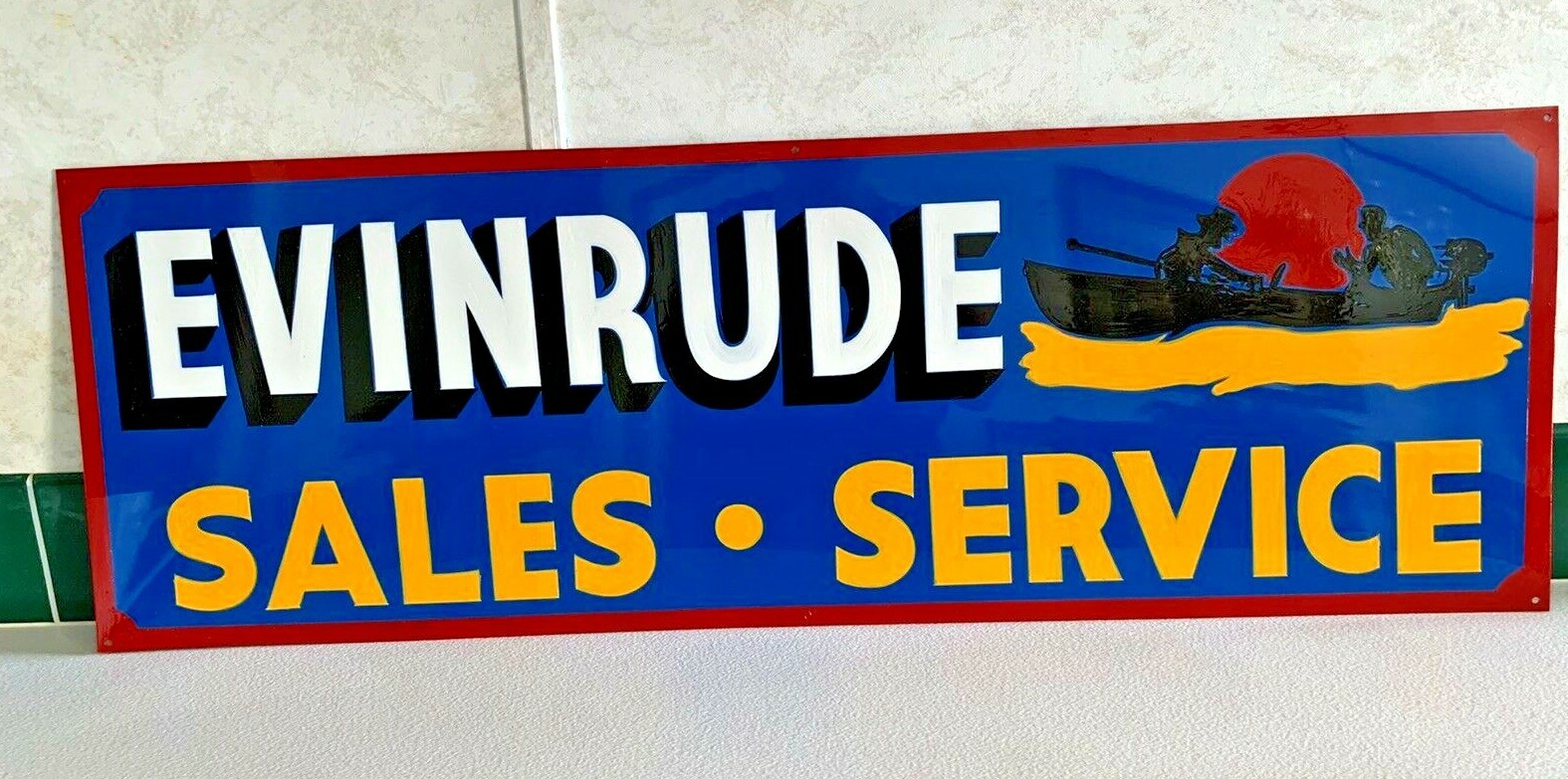 36” Vintage Hand Painted Evinrude Boat Parts Service Shop Sign Fishing Gas Oil