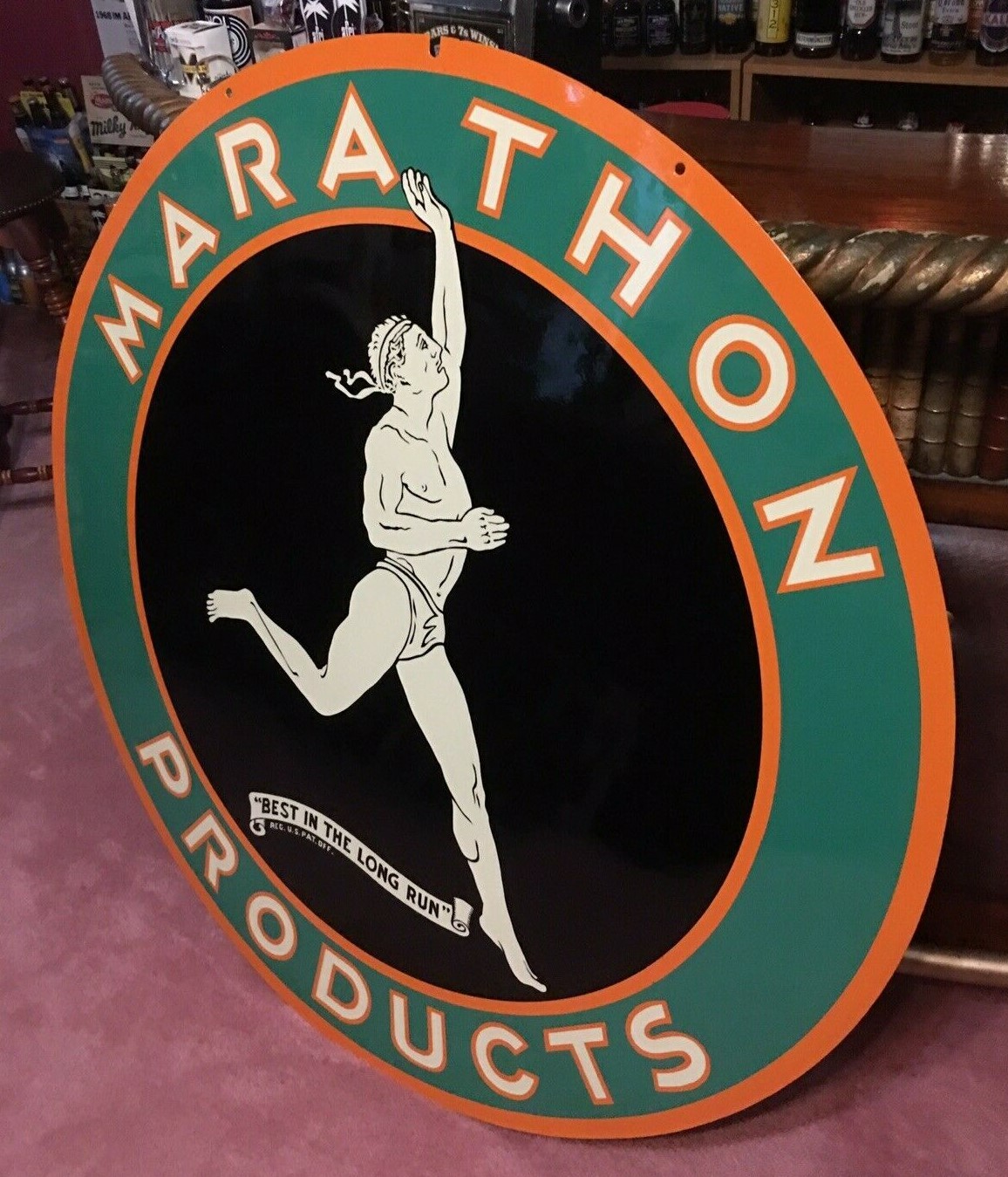 VINTAGE 48” ORIGINAL MARATHON PORCELAIN OIL SIGN