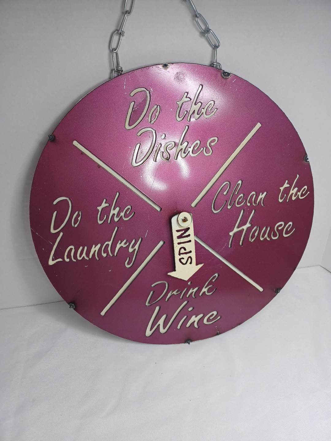 Metal Sign CHORE SPINNER Household Home Decor Recycled DRINK WINE Fun Humor