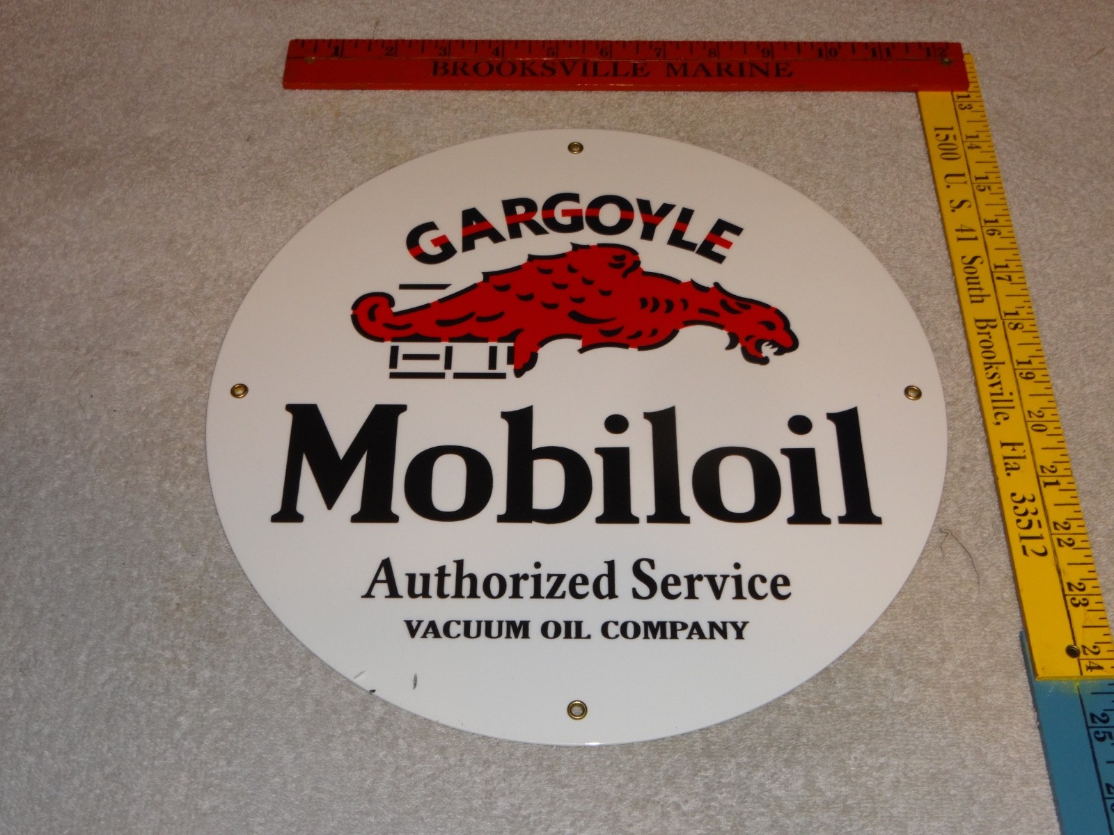 VINTAGE “MOBIL MOBILOIL W/ GARGOYLE” 11 3/4″ PORCELAIN METAL GASOLINE & OIL SIGN
