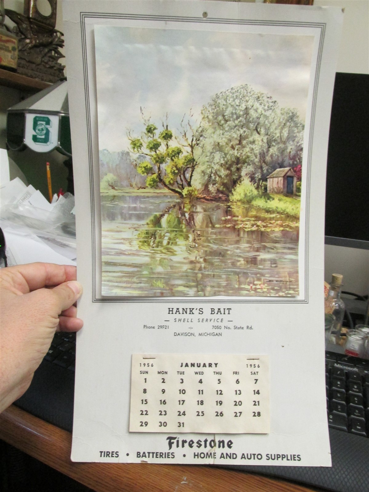 Davison, Mich. Hank’s Bait Shell Service FIRESTONE Tires 1956 Calendar AWESOME!