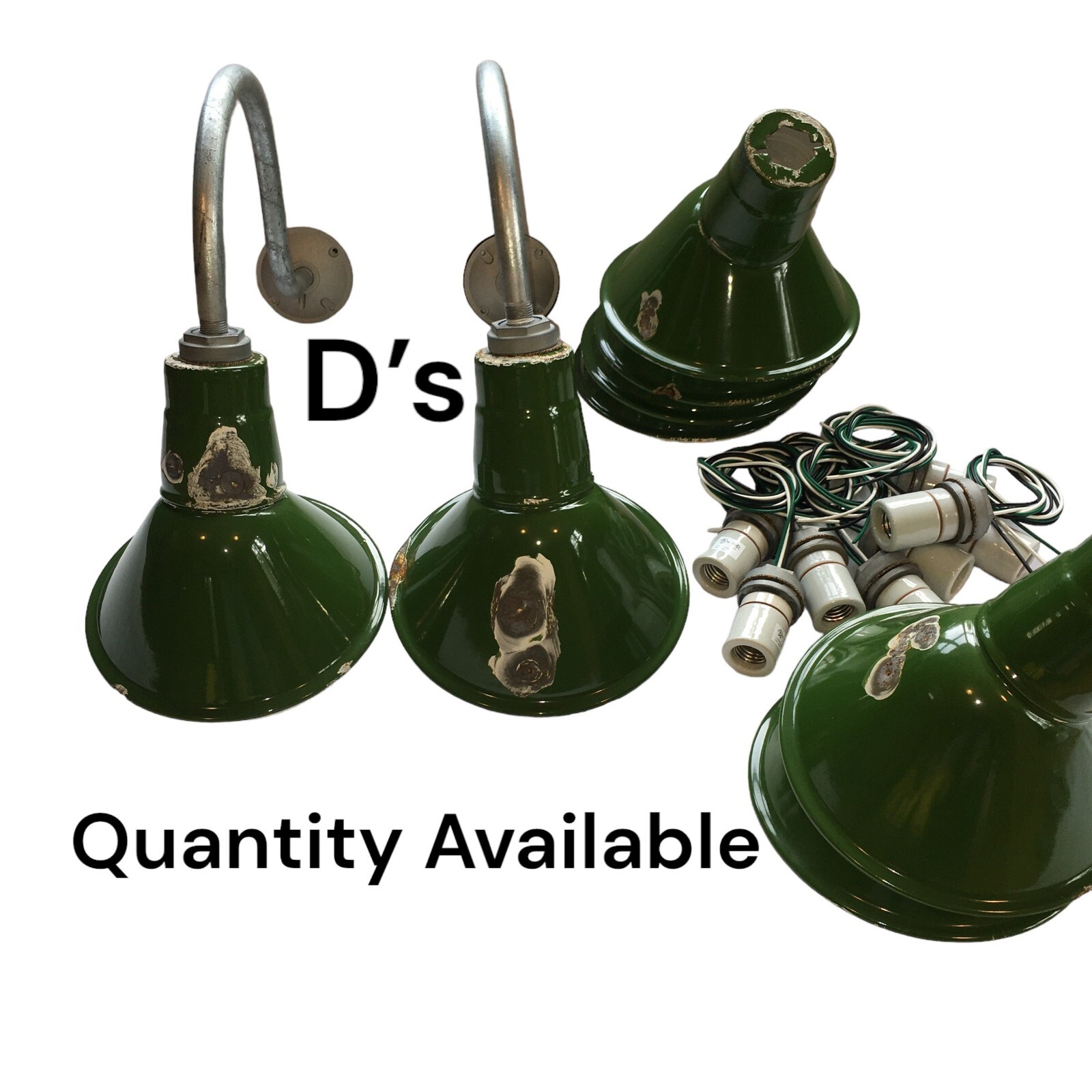 PAIR of Abolite 8″ Gooseneck Green Porcelain Sign Lights Vintage Gas Station D’s