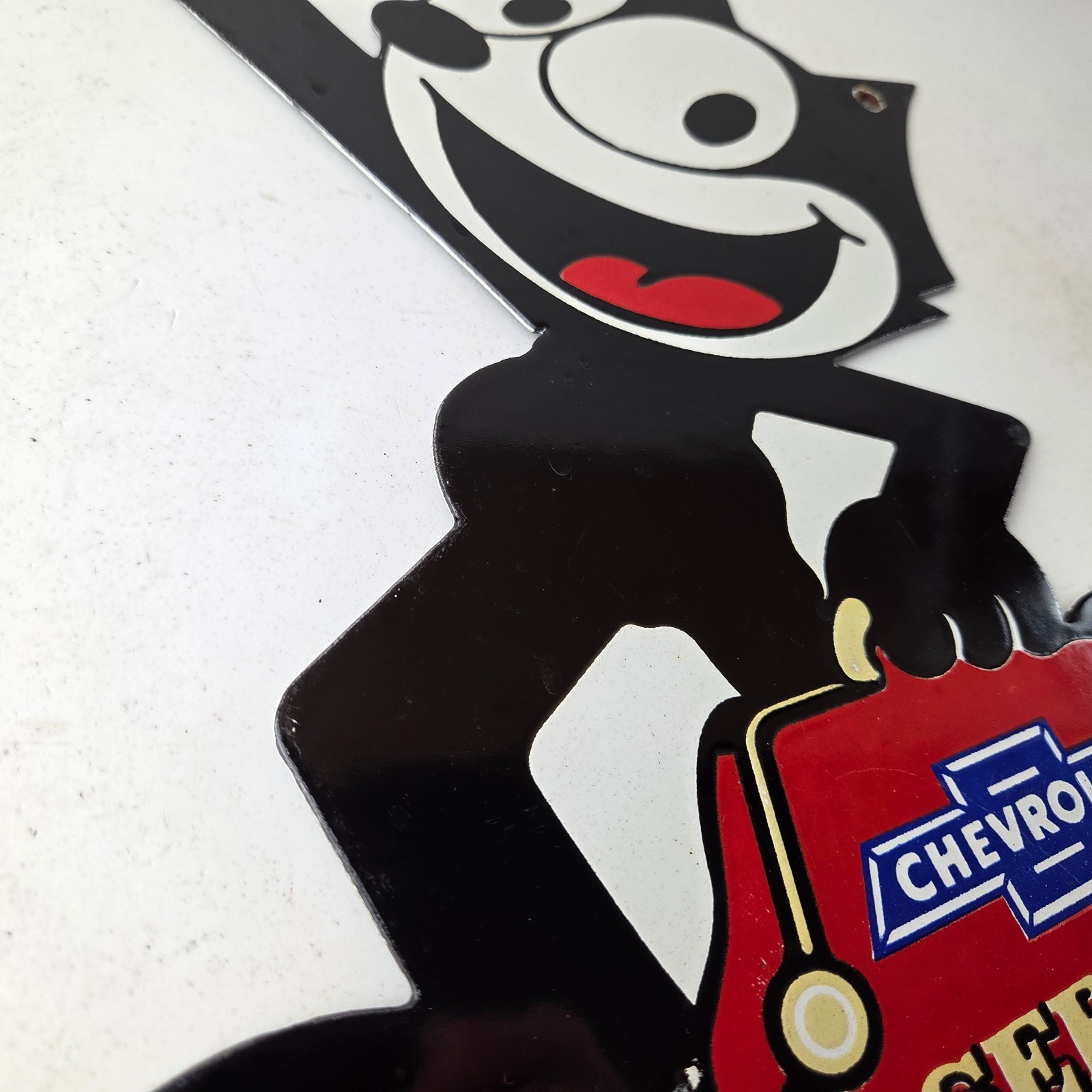 Vintage Chevrolet Porcelain Sign – Service Gas Pump Chevy FELIX Advertising Sign