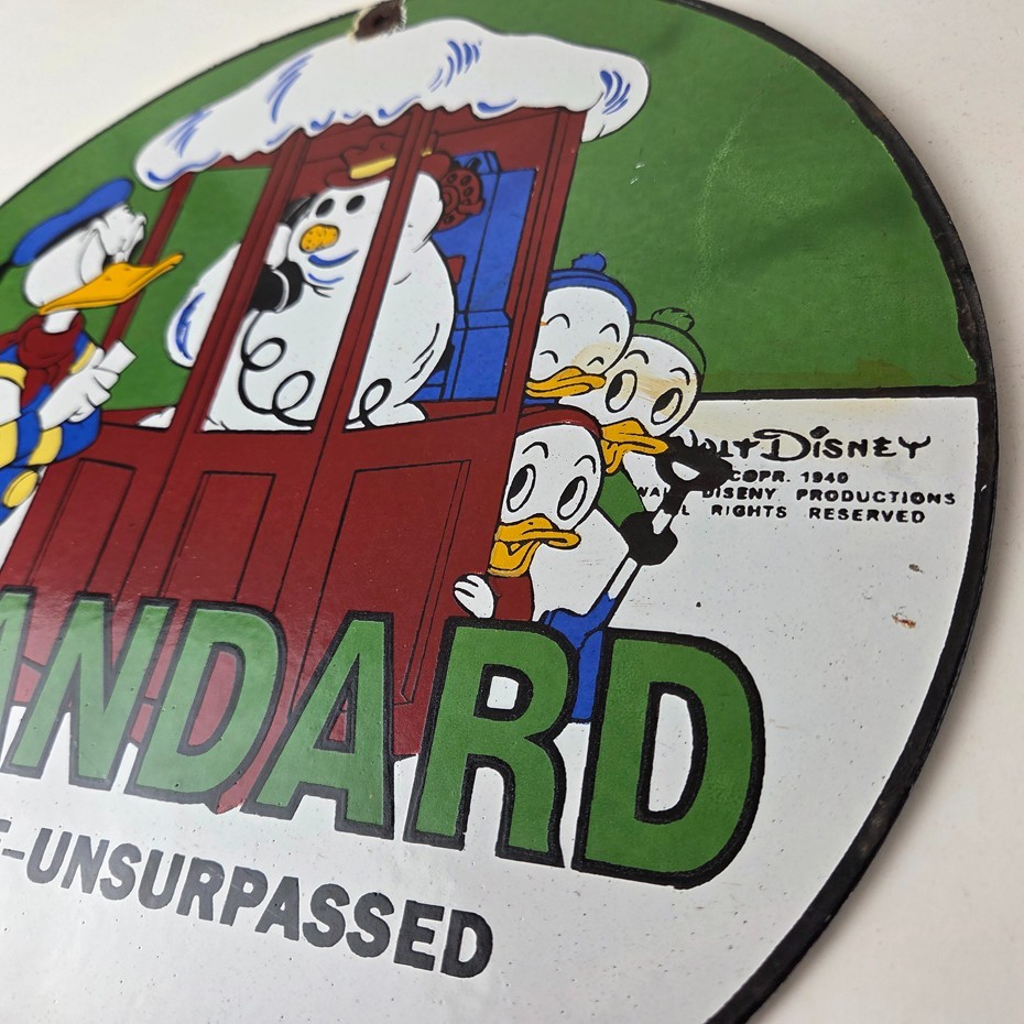 Vintage Standard Gasoline Sign – Porcelain Walt Disney Gas Oil Pump Plate Sign