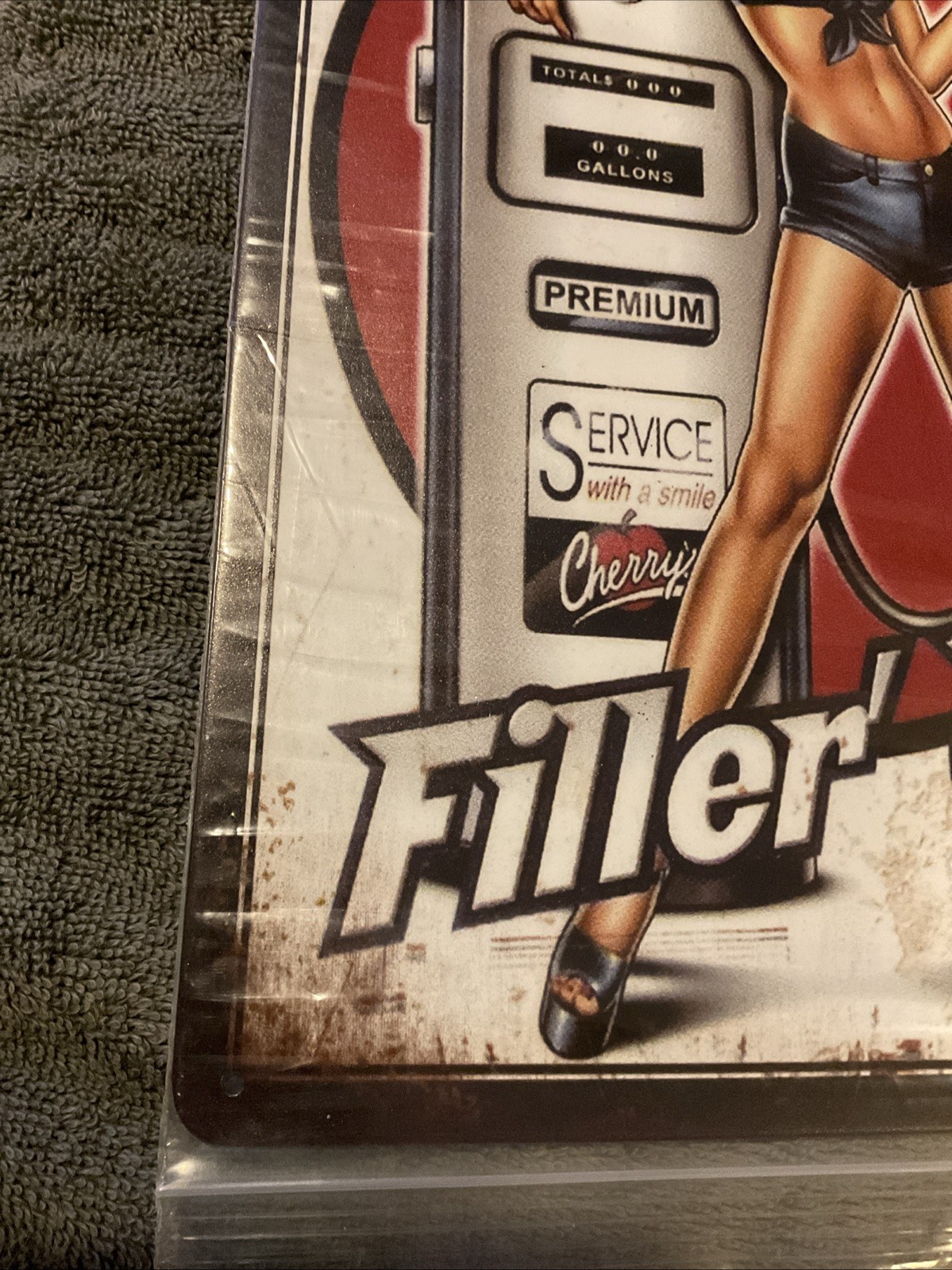 Filler Up Gas Girl Pump Pin Up Man Cave 8″X12″ TIN METAL SIGN