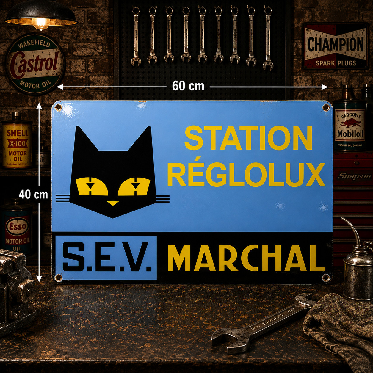 Marchal Station Réglolux Heavy Metal Sign – Garage Decor–60×40 cm (23.6” × 15.7)
