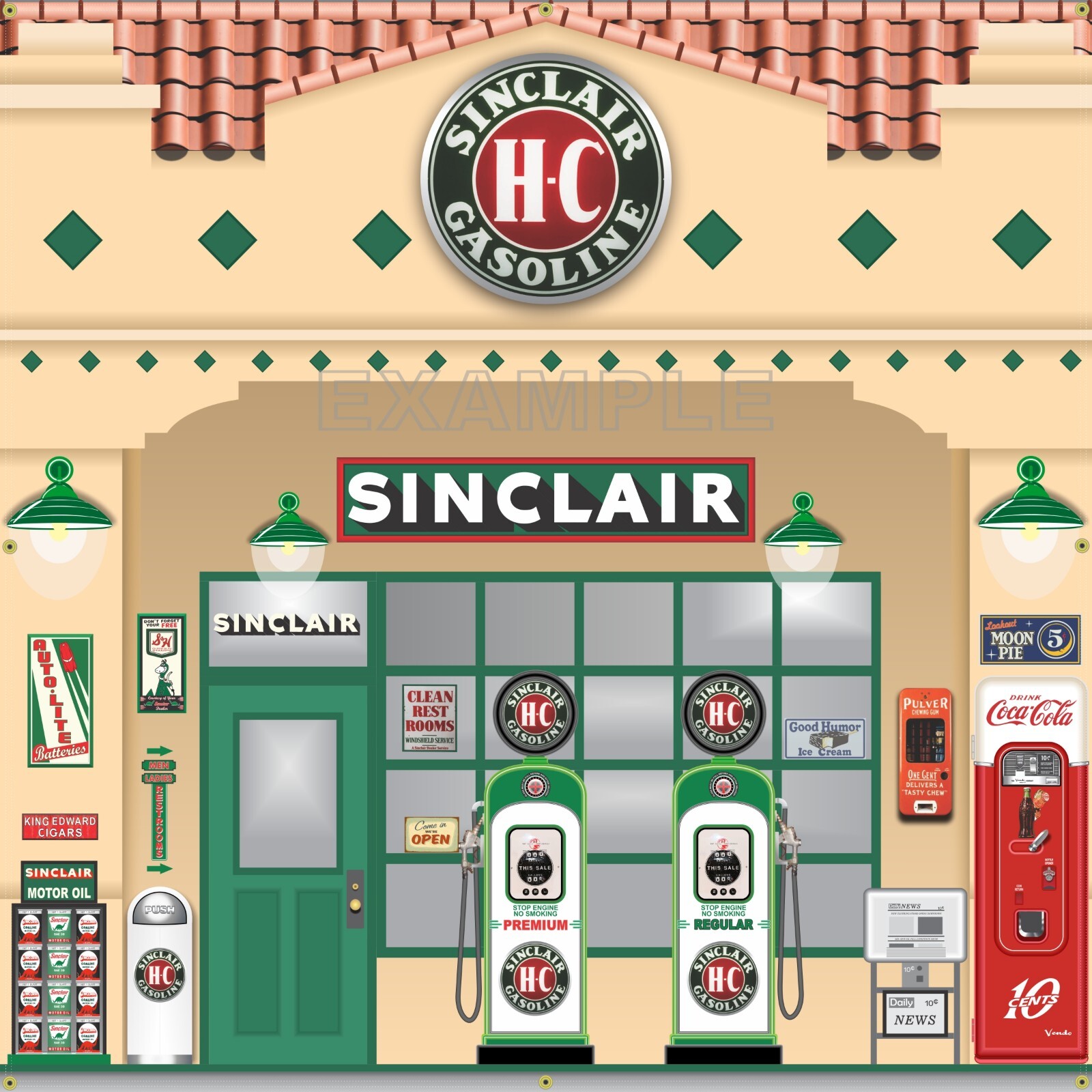 SINCLAIR HC GAS SERVICE STATION SCENE BANNER SIGN GARAGE ART MURAL VARIOUS SIZES