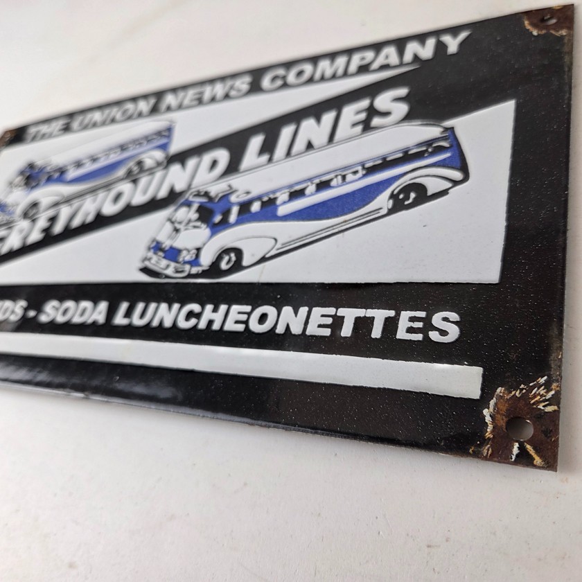 Vintage Greyhound Porcelain Sign – American Bus Line Company Gas Pump Plate Sign