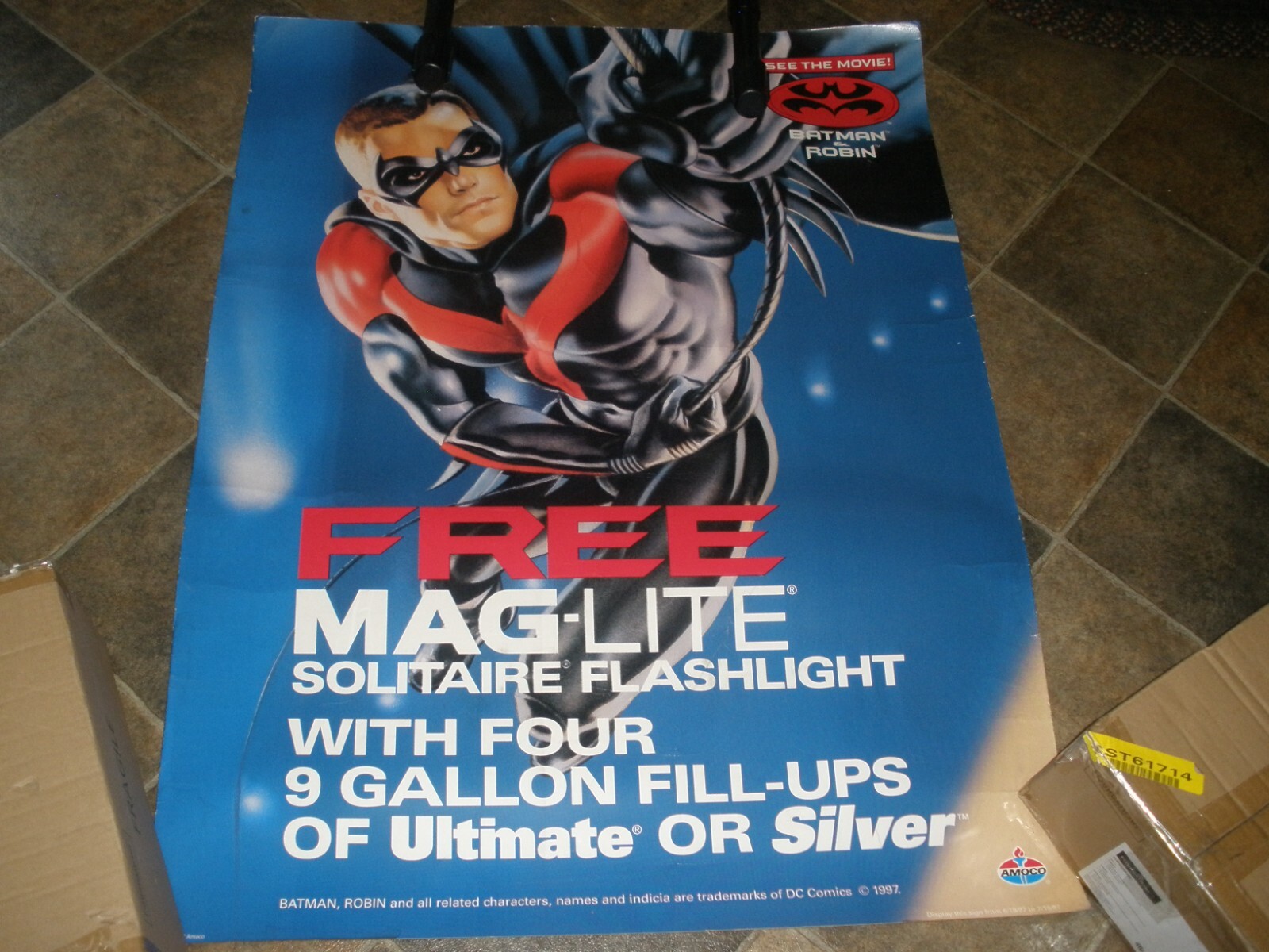 VINTAGE 1997 BATMAN & ROBIN PROMOTIONAL SIGN AMOCO ROBIN MAG-LITE