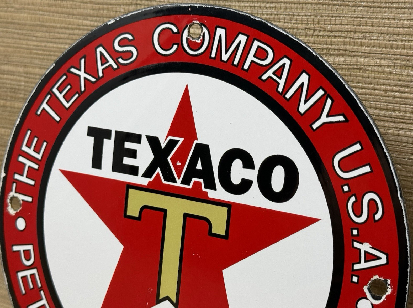 VINTAGE TEXACO MOTOR OIL PORCELAIN SIGN TEXAS GASOLINE GAS STATION PUMP PLATE