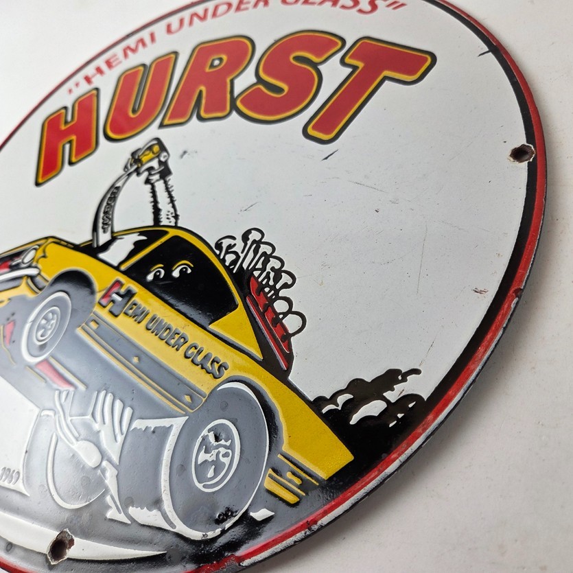 Vintage Plymouth Barracuda Sign – Hurst Hemi Engine Auto Gas Pump Porcelain Sign
