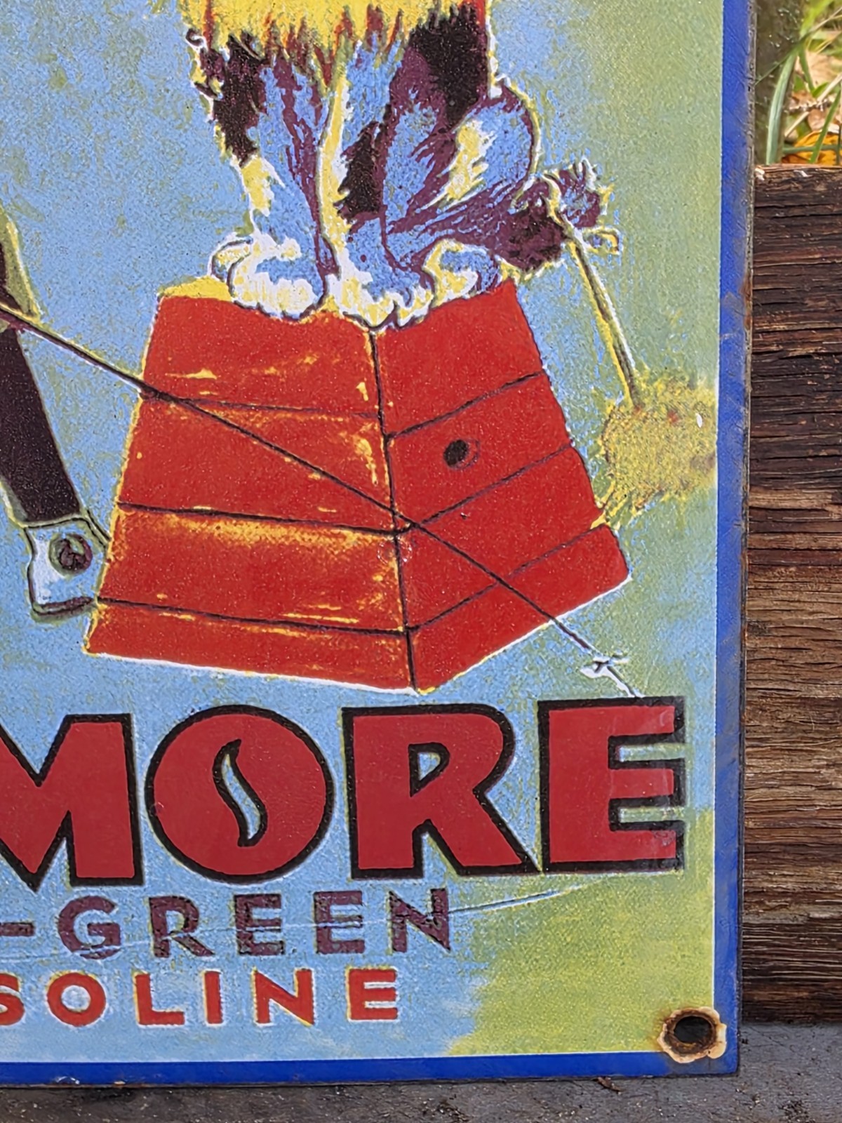 VINTAGE DATED 1946 GILMORE GASOLINE MOTOR OIL PORCELAIN ENAMEL GAS SIGN 12″ X 8″