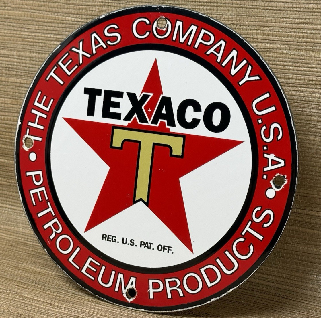 VINTAGE TEXACO MOTOR OIL PORCELAIN SIGN TEXAS GASOLINE GAS STATION PUMP PLATE