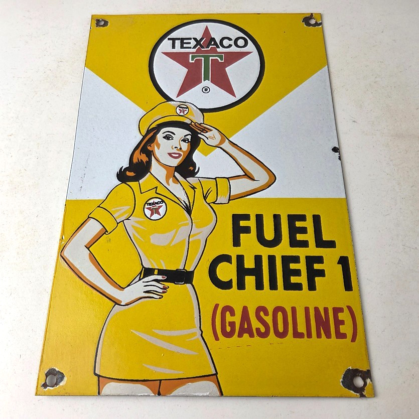 Vintage Texaco Gasoline Sign – Fuel Chief 1 Gas Pump Plate Porcelain Ad Sign