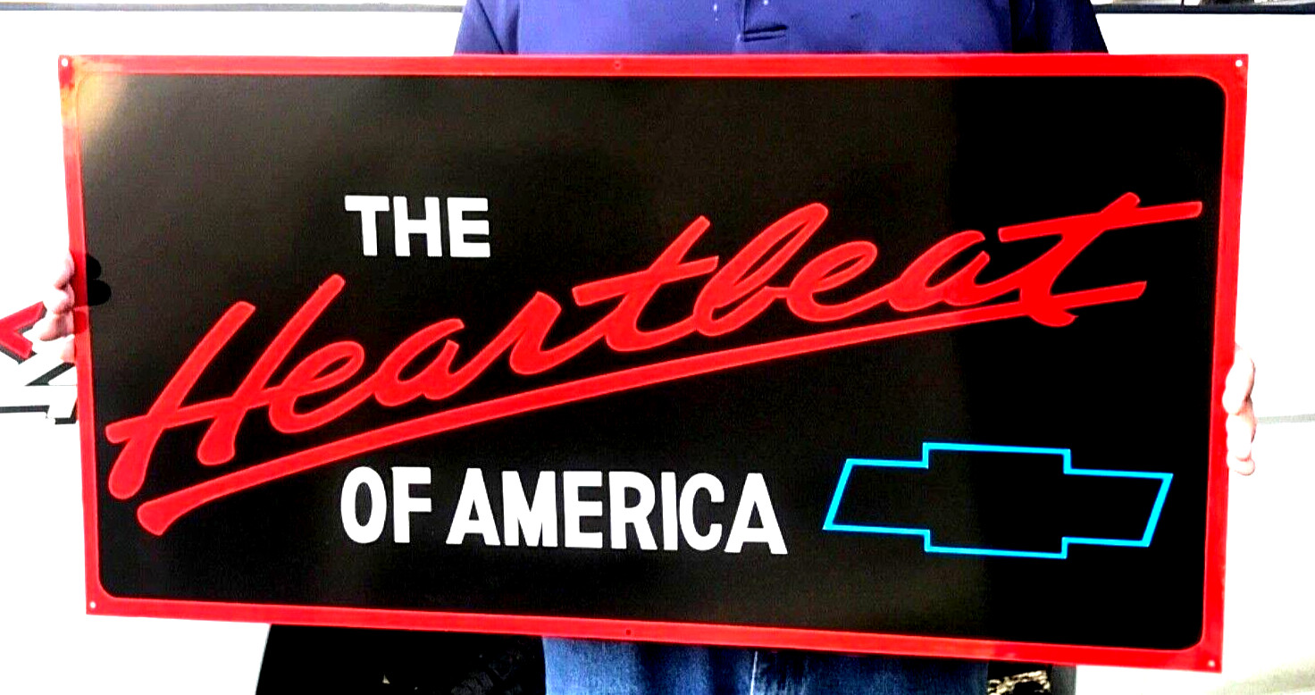 36″ THE HEARTBEAT OF AMERICA Sign Hand Painted Chevy Truck Decor for Shop Garage