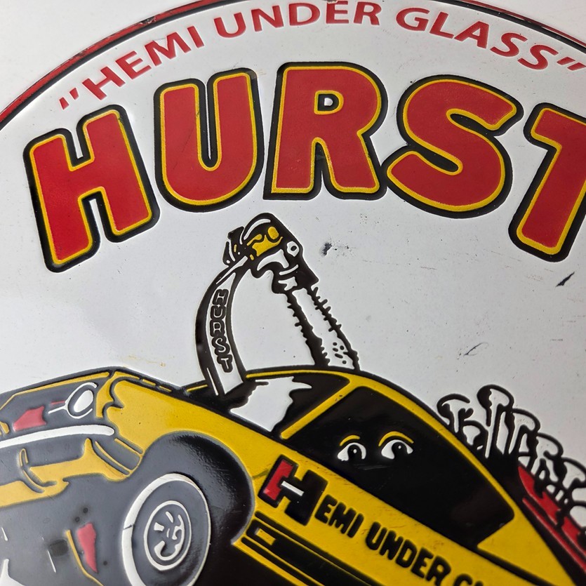 Vintage Plymouth Barracuda Sign – Hurst Hemi Engine Auto Gas Pump Porcelain Sign