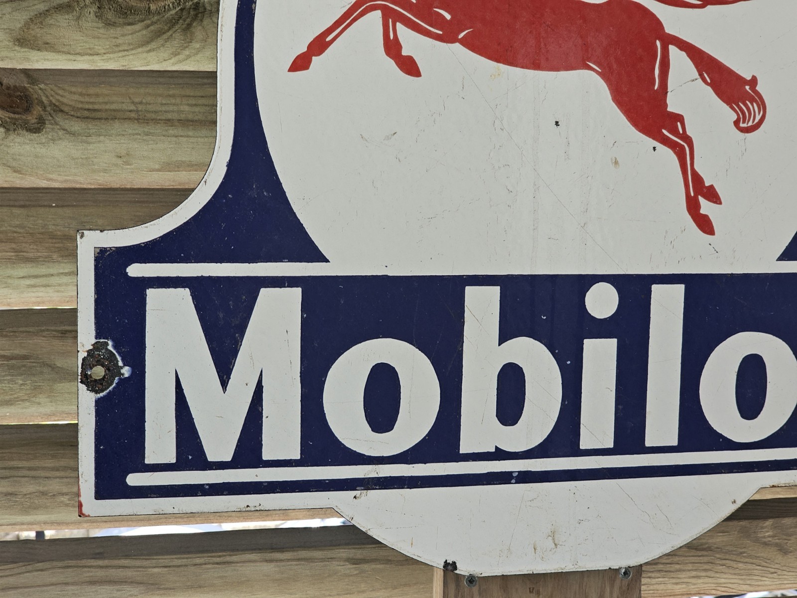 GIANT VINTAGE MOBILOIL PEGASUS PORCELAIN GAS STATION SIGN 24″X 22″