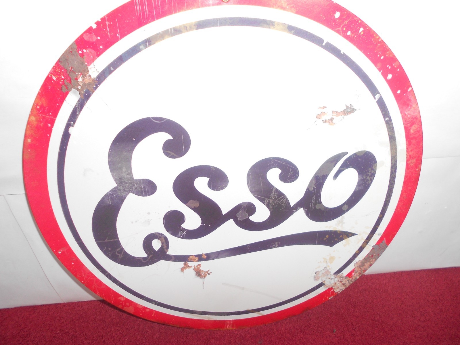 VINTAGE 14 in ESSO GASOLINE & OIL COMPANY ADVERTISING SIGN DIE CUT METAL – X 41