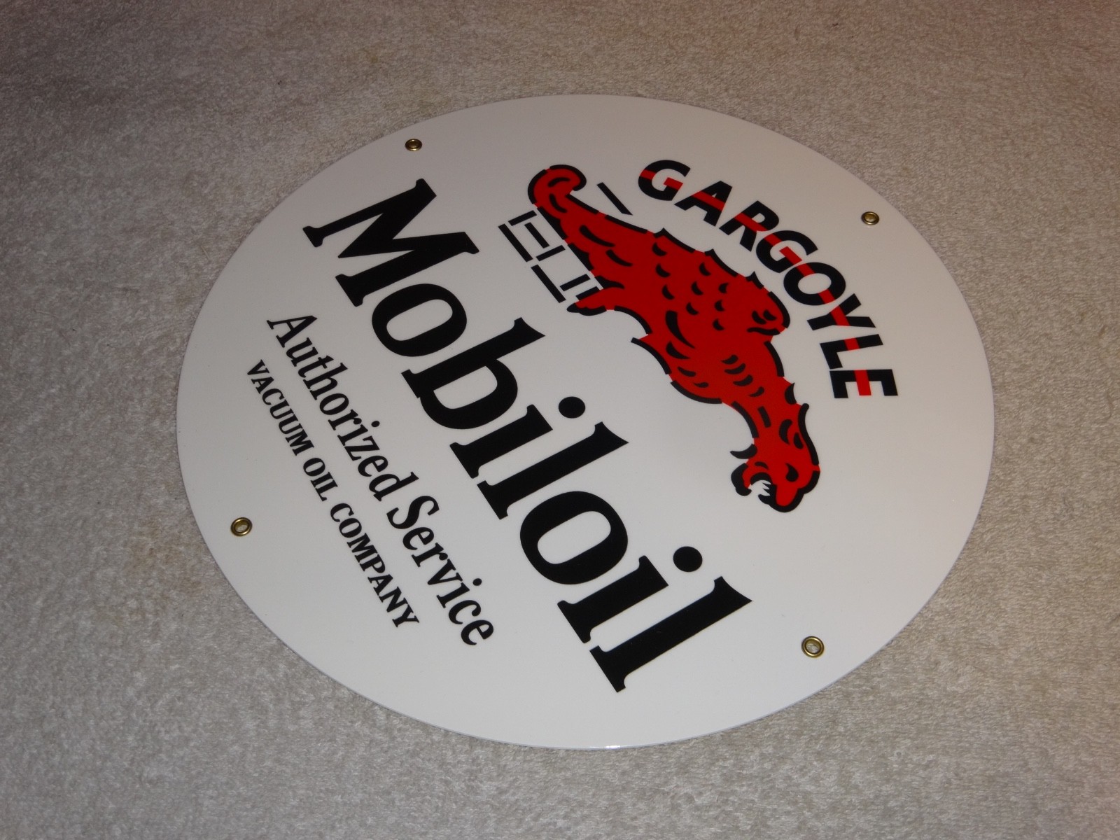 VINTAGE “MOBIL MOBILOIL W/ GARGOYLE” 11 3/4″ PORCELAIN METAL GASOLINE & OIL SIGN