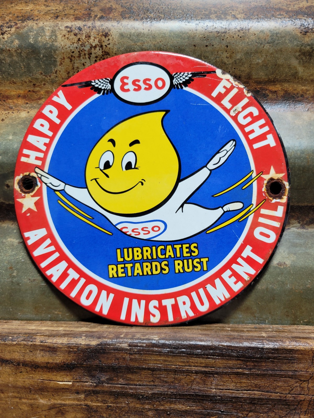 VINTAGE ESSO PORCELAIN SIGN CAR MOTOR OIL GAS PUMP PLATE LUBE STATION SERVICE 6″