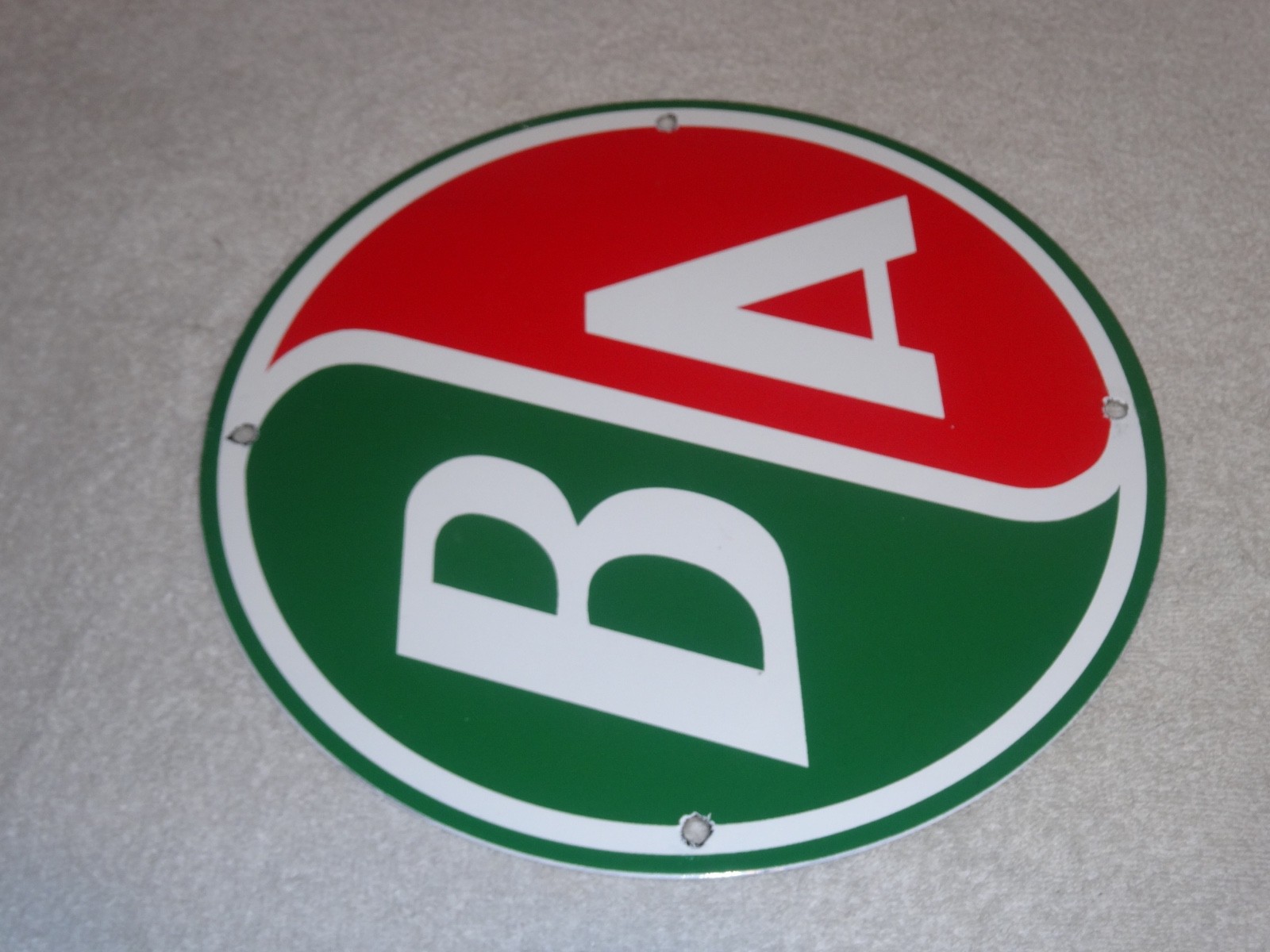 VINTAGE B/A “BRITISH AMERICAN GASOLINE STATION” 11 3/4″ PORCELAIN METAL OIL SIGN