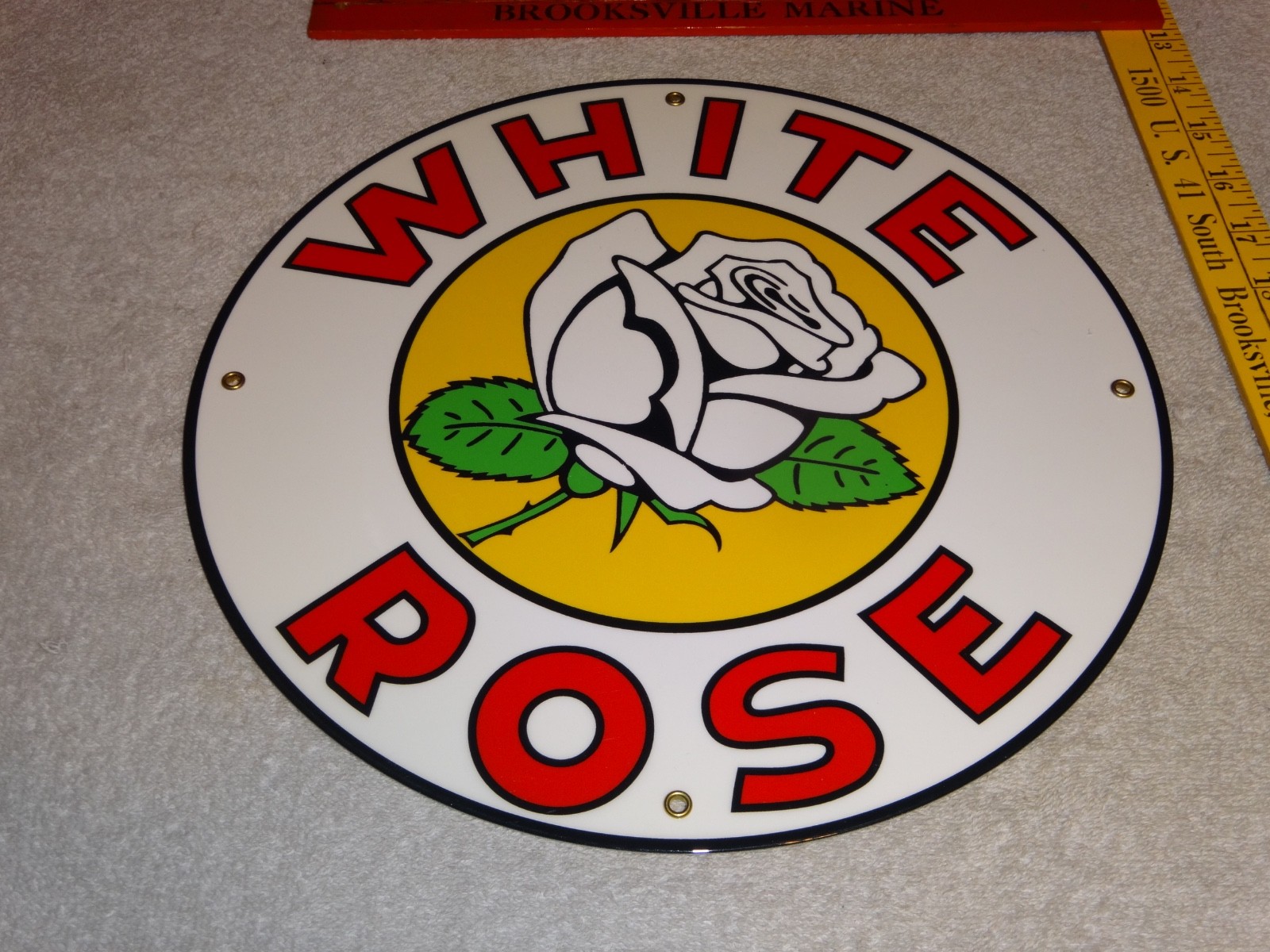 VINTAGE ENARCO WHITE ROSE GASOLINE 11 3/4″ PORCELAIN METAL CANADA GAS & OIL SIGN