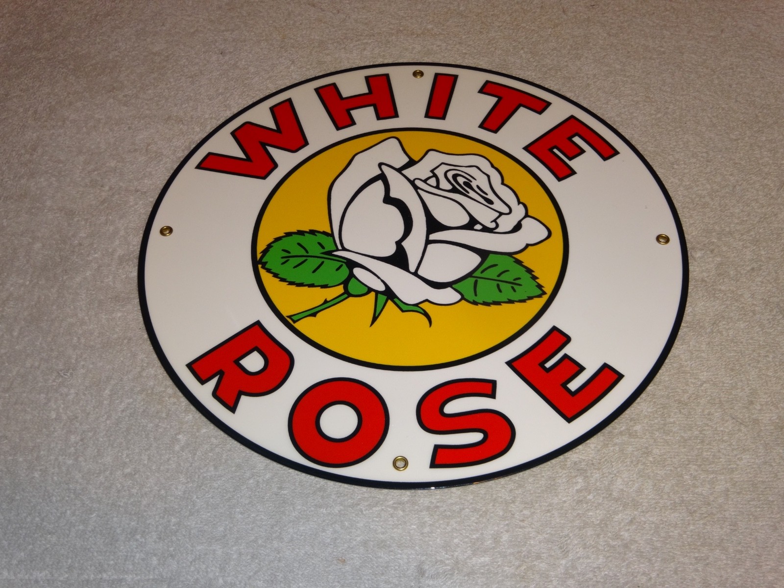 VINTAGE ENARCO WHITE ROSE GASOLINE 11 3/4″ PORCELAIN METAL CANADA GAS & OIL SIGN
