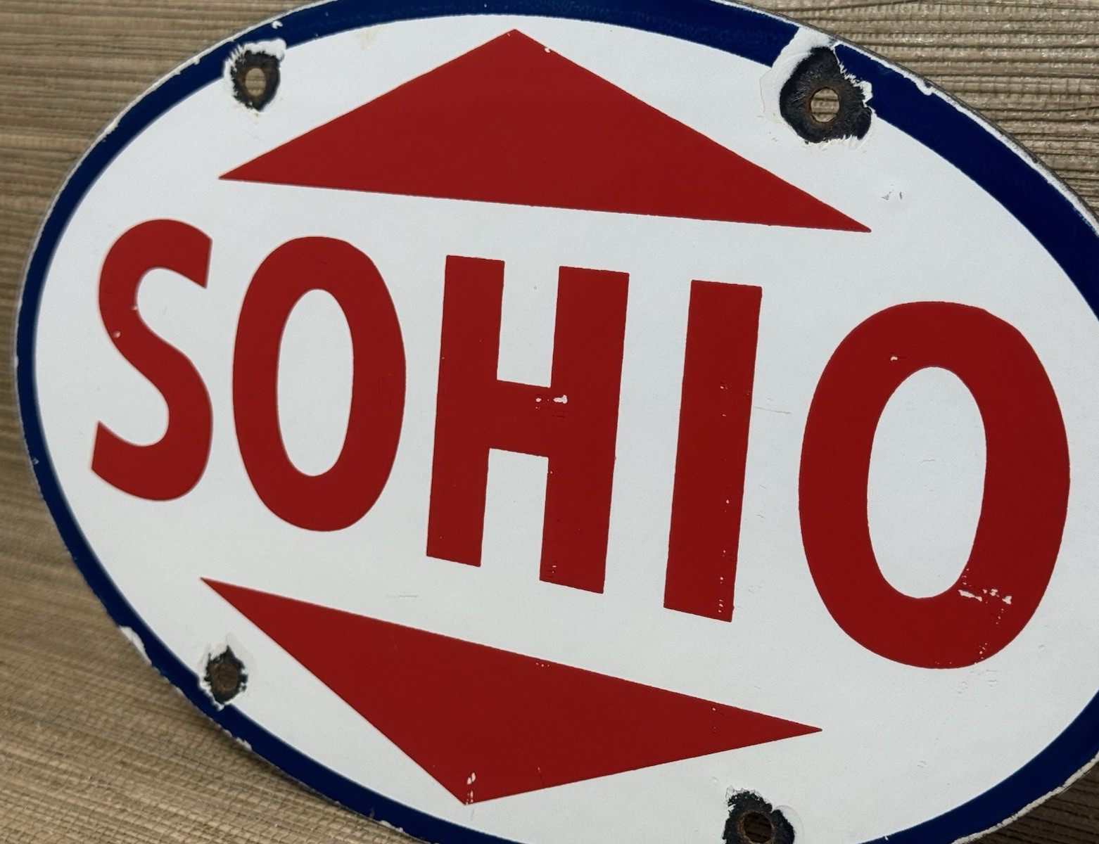 VINTAGE SOHIO GASOLINE PORCELAIN SIGN GAS STATION MOTOR OIL PUMP PLATE ESSO