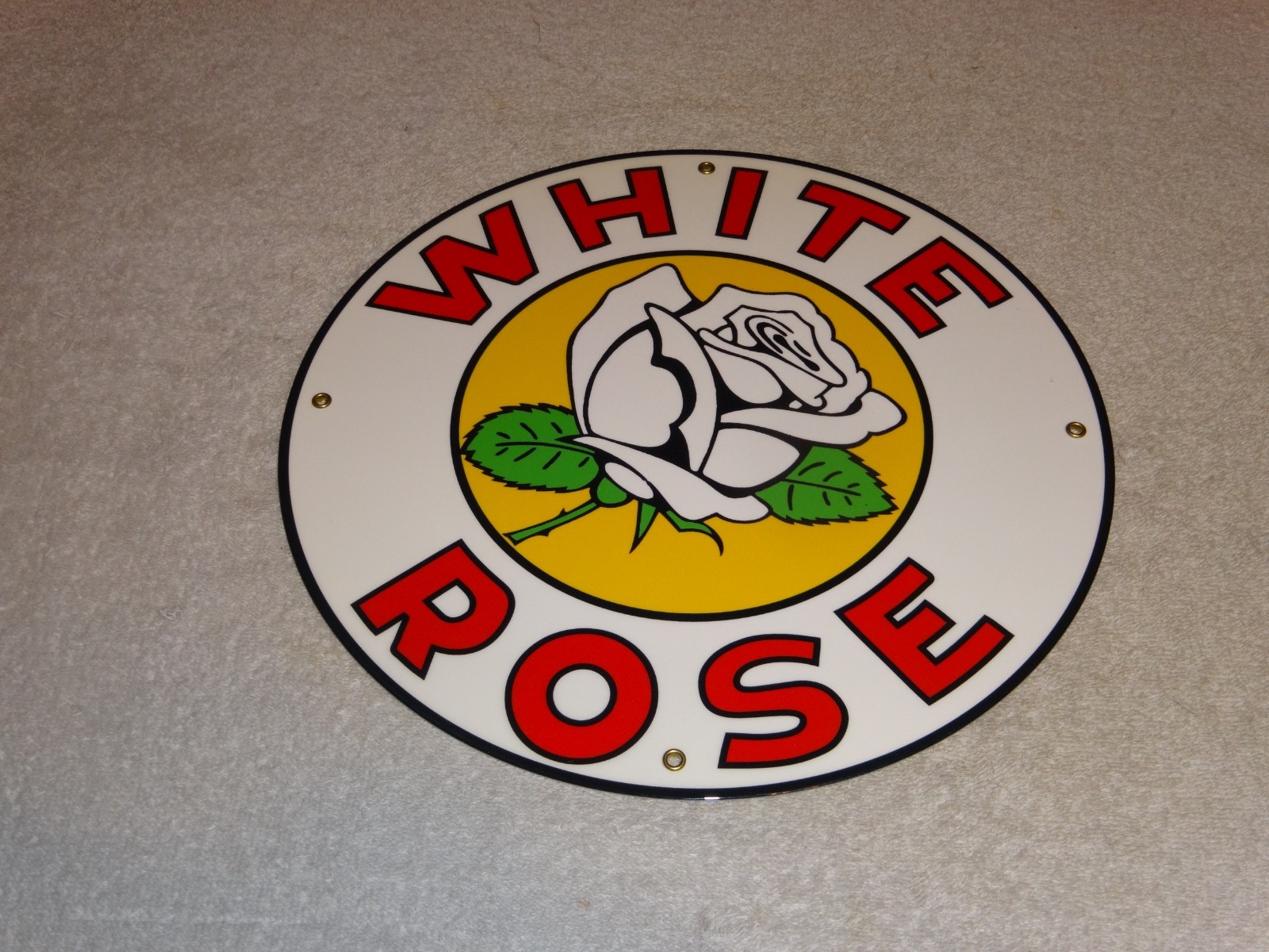 VINTAGE ENARCO WHITE ROSE GASOLINE 11 3/4″ PORCELAIN METAL CANADA GAS & OIL SIGN