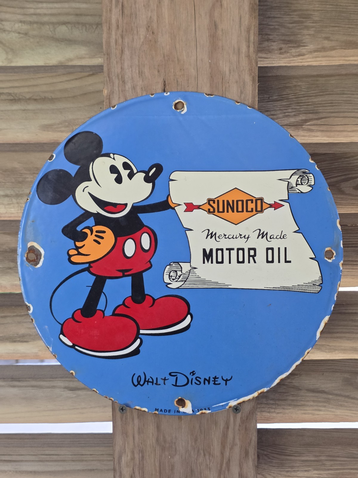 VINTAGE SUNOCO MERCURY MADE MOTOR OIL PORCELAIN SIGN 12″