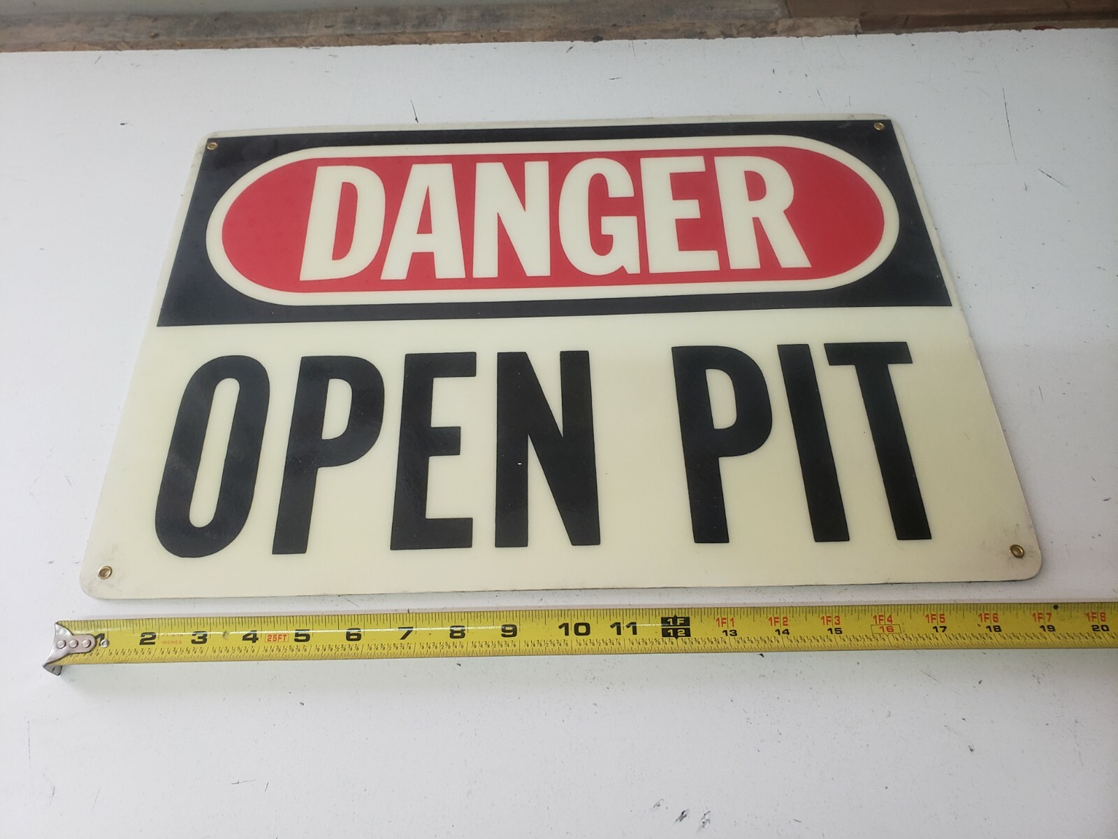 Vintage Danger Open Pit 20″x14″ Fiberglass Sign Construction Industrial Mining