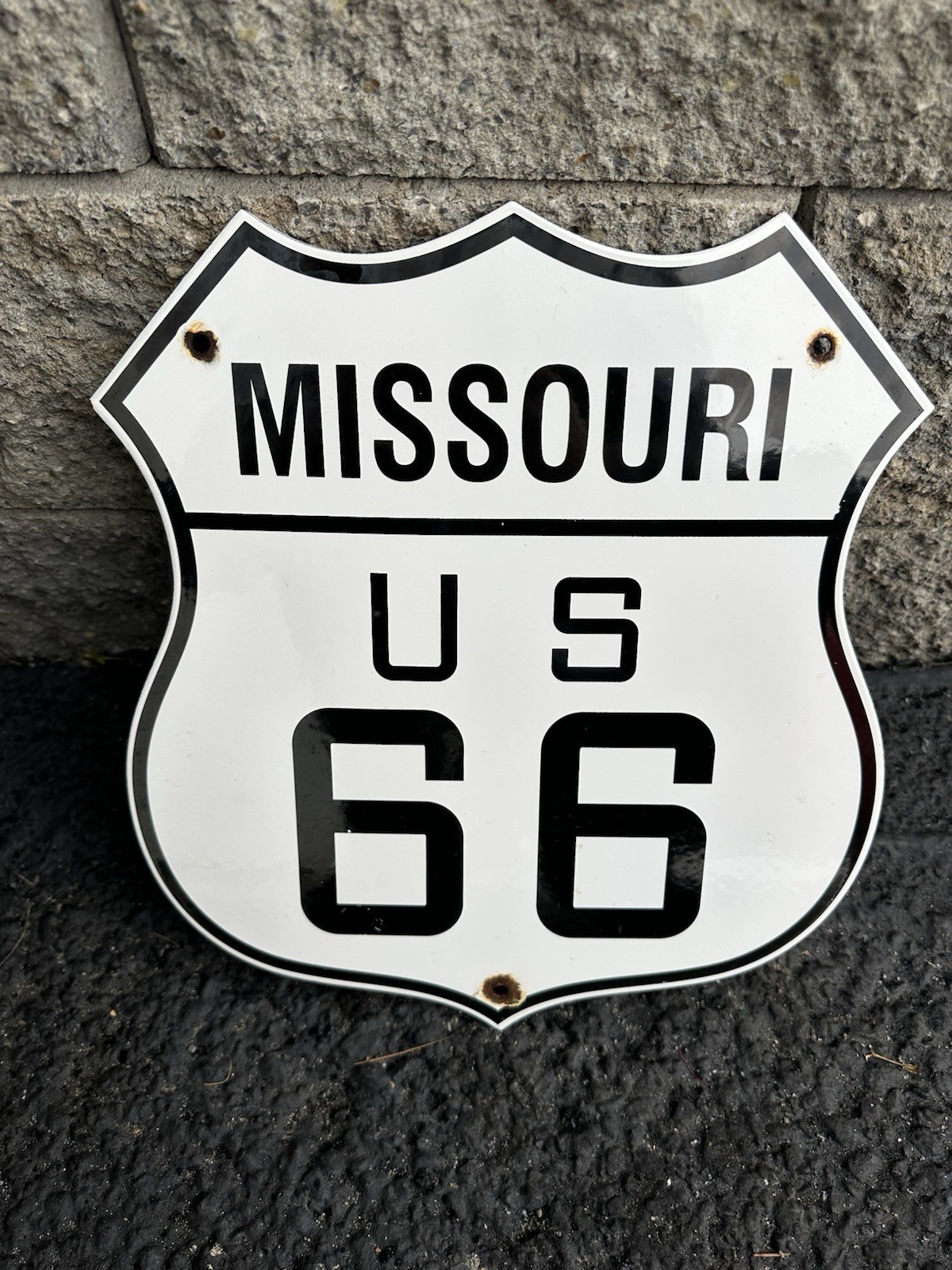 VINTAGE MISSOURI US ROUTE 66 PORCELAIN METAL HIGHWAY SIGN GAS OIL ROAD SHIELD