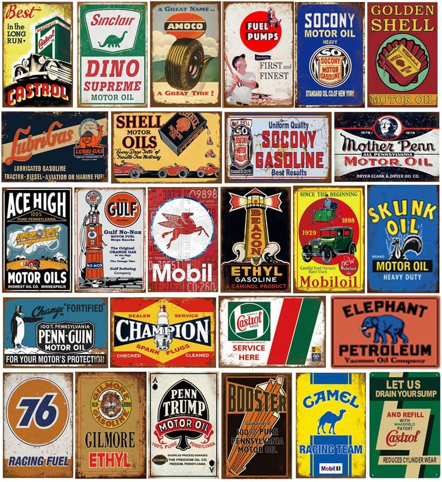 Tin Signs 26 Pieces Reproduction Vintage, Gas Oil Metal Signs, Home Kitchen Man