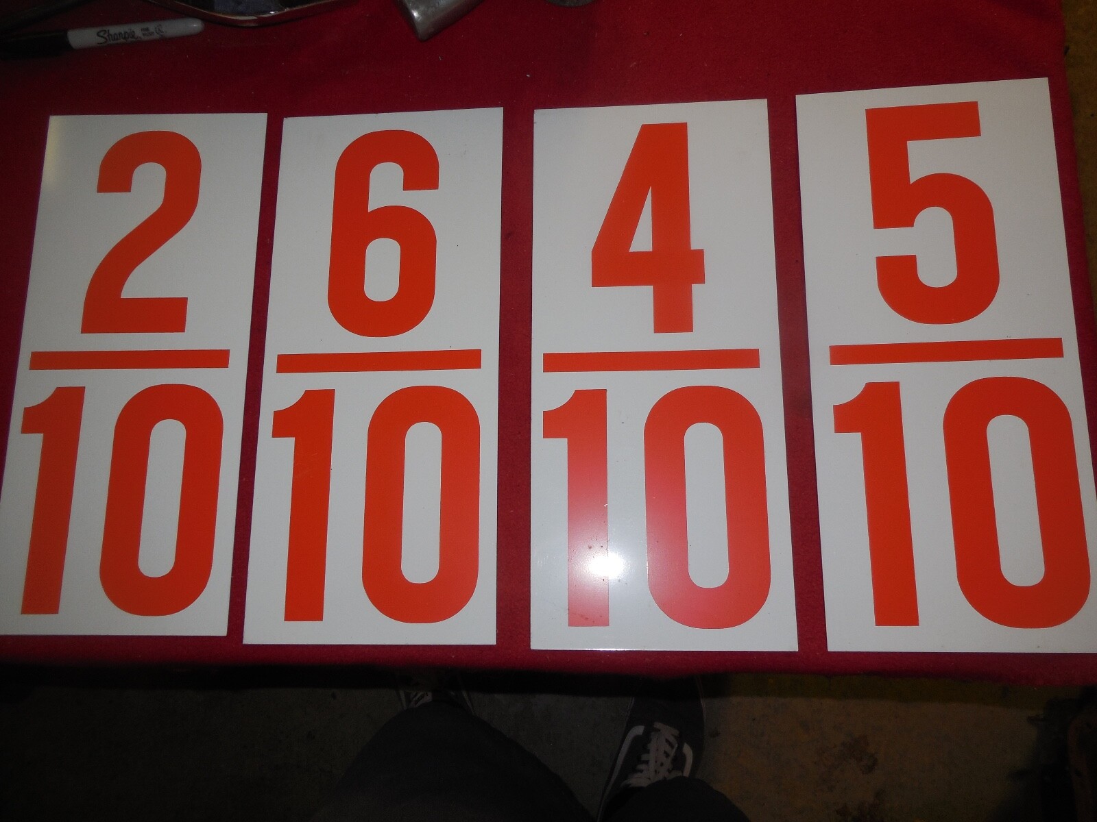 Vintage gas station price board numbers 2 sided red and white 16″ x 6 ” Man Cave