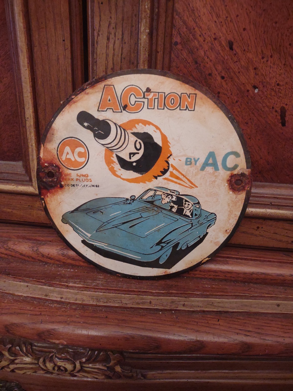 Vintage Rare Ac Spark Plug Sign – AC Fire Ring Service Station Porcelain Metal