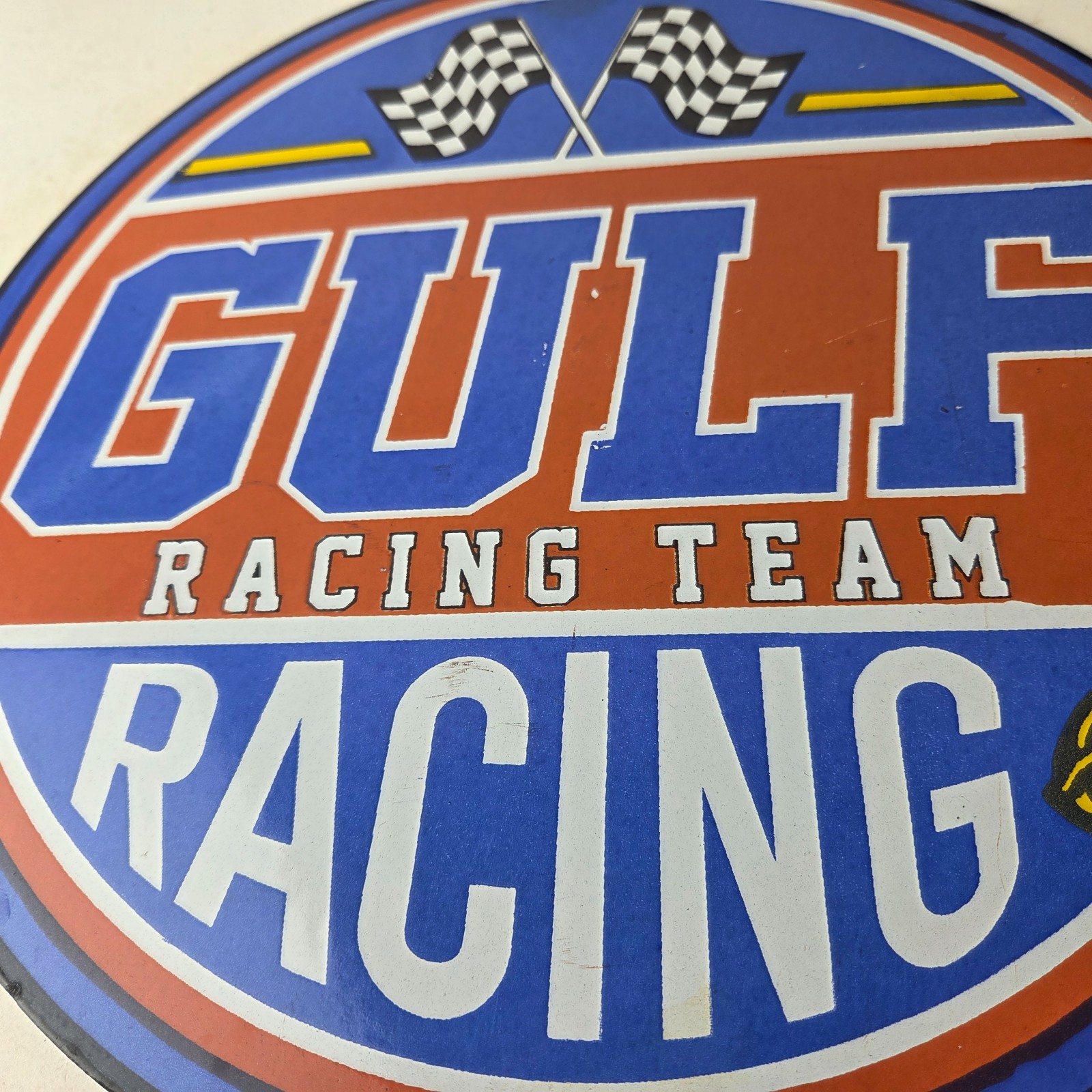 Vintage Gulf Gasoline Sign – Racing Automobile Porcelain Gas Pump Sign