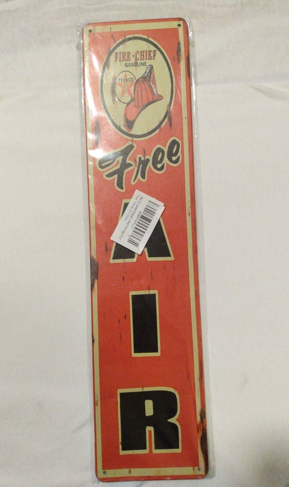 Vintage-Style Red Fire Chief Texaco Gasoline Free Air Tin Sign Retro FLAW 16 X 4