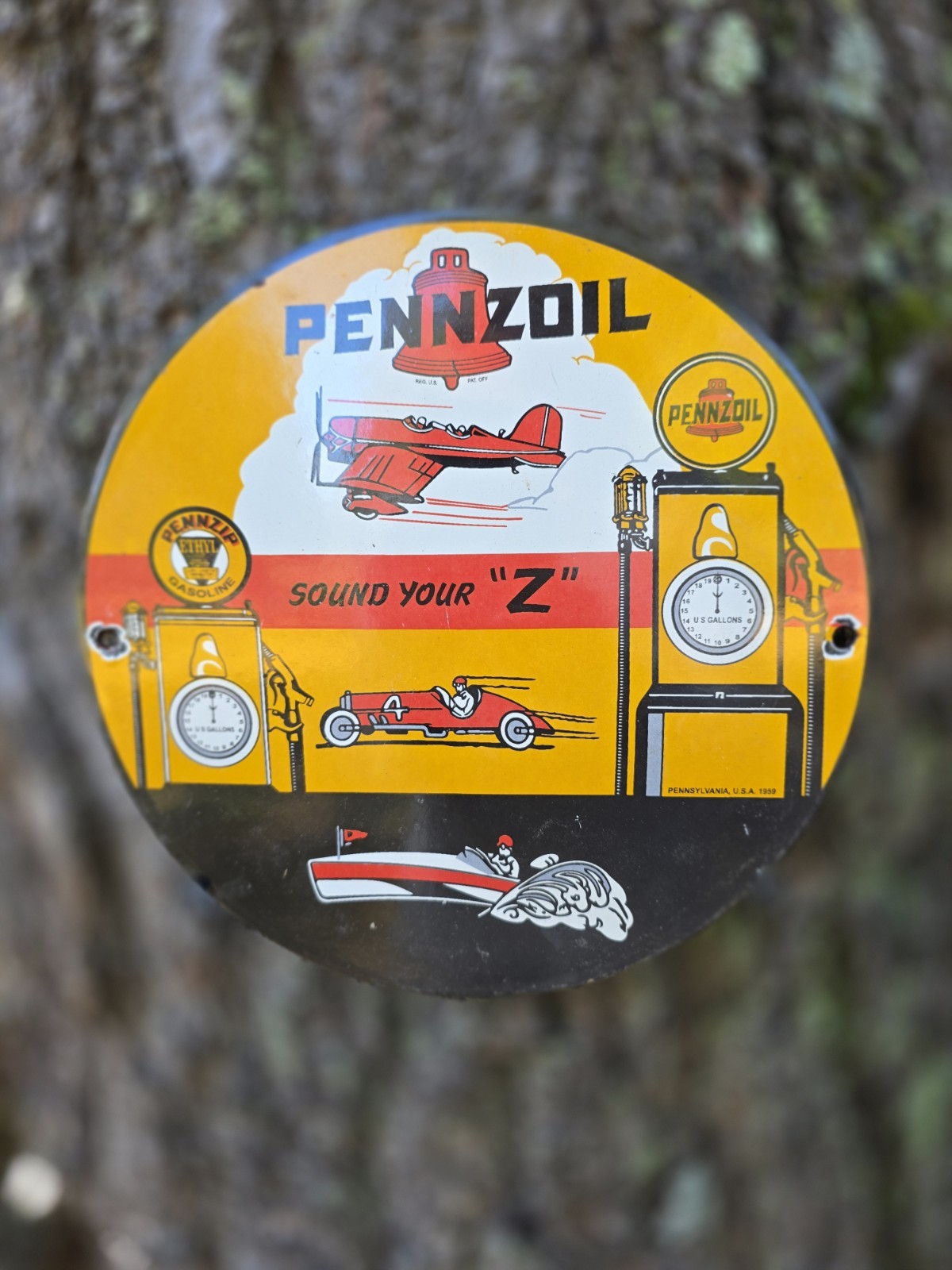 VINTAGE PENNZOIL GASOLINE PORCELAIN SIGN SOUND YOUR “Z” 10 INCH