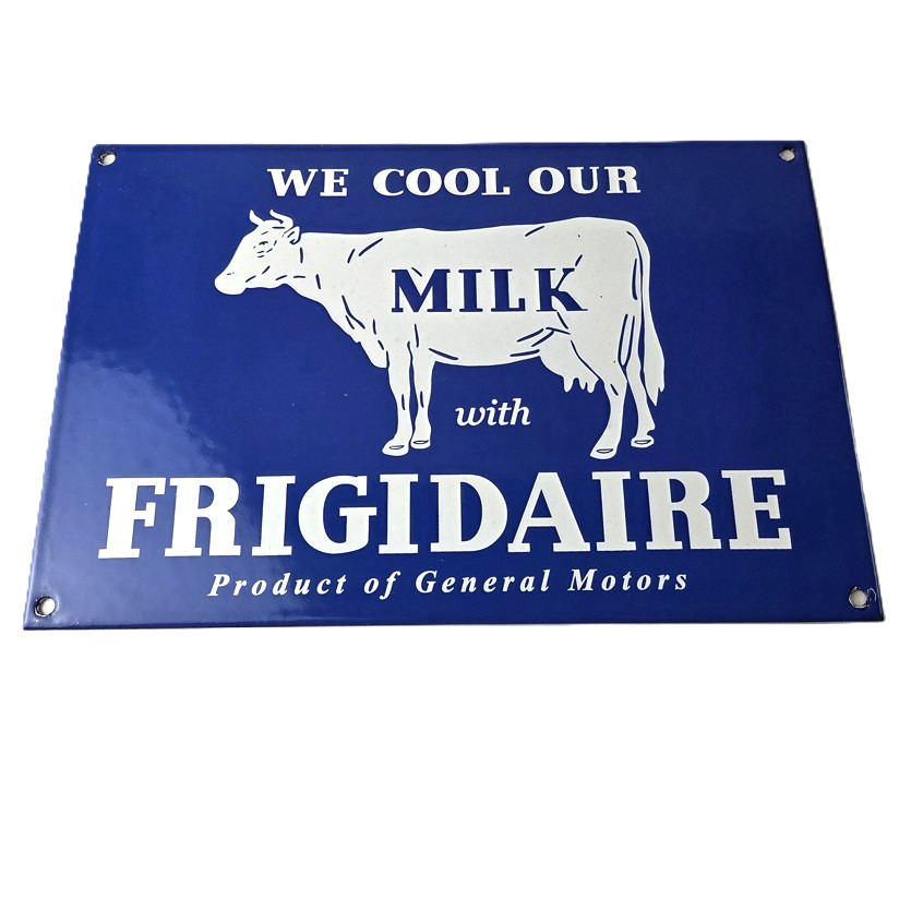Vintage Frigidaire Porcelain Sign – Dairy Cow Milk Refrigerators Gas Pump Sign