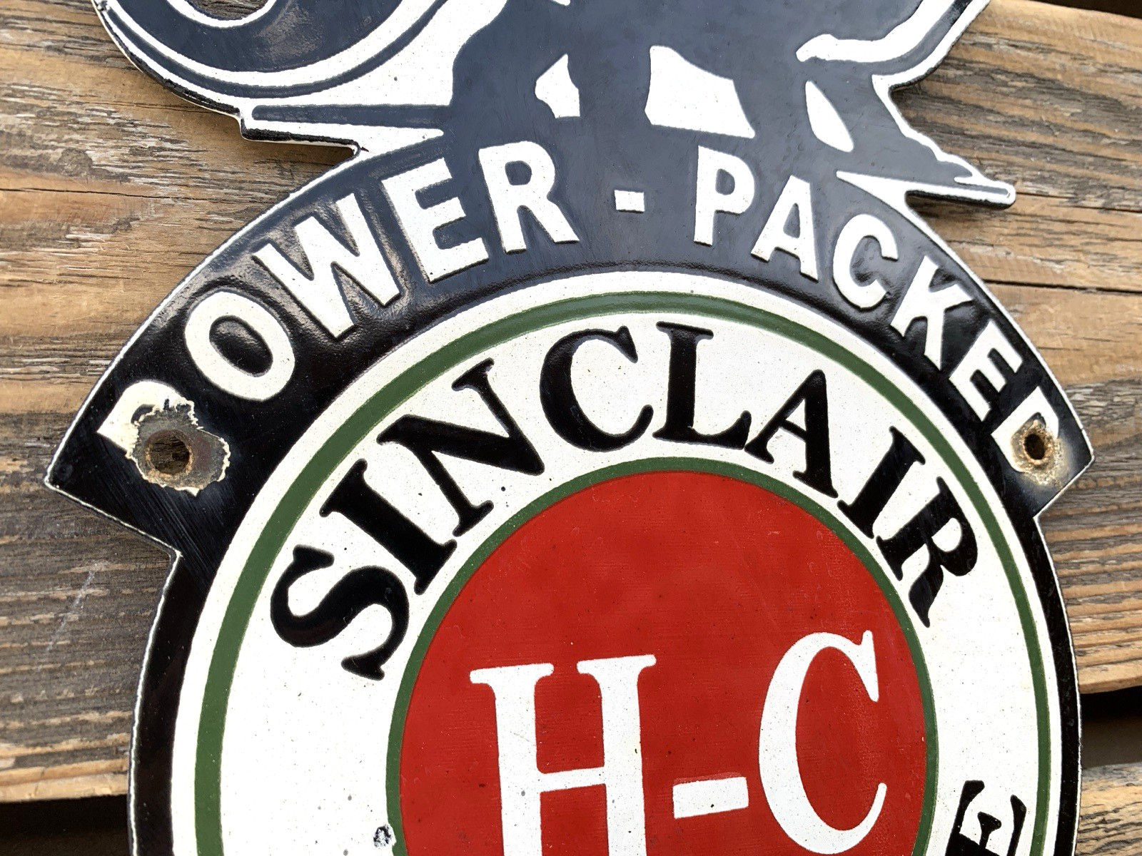 VINTAGE 10×8″ SINCLAIR HC GASOLINE MOTOR OIL PORCELAIN PUMP STATION GAS SIGN