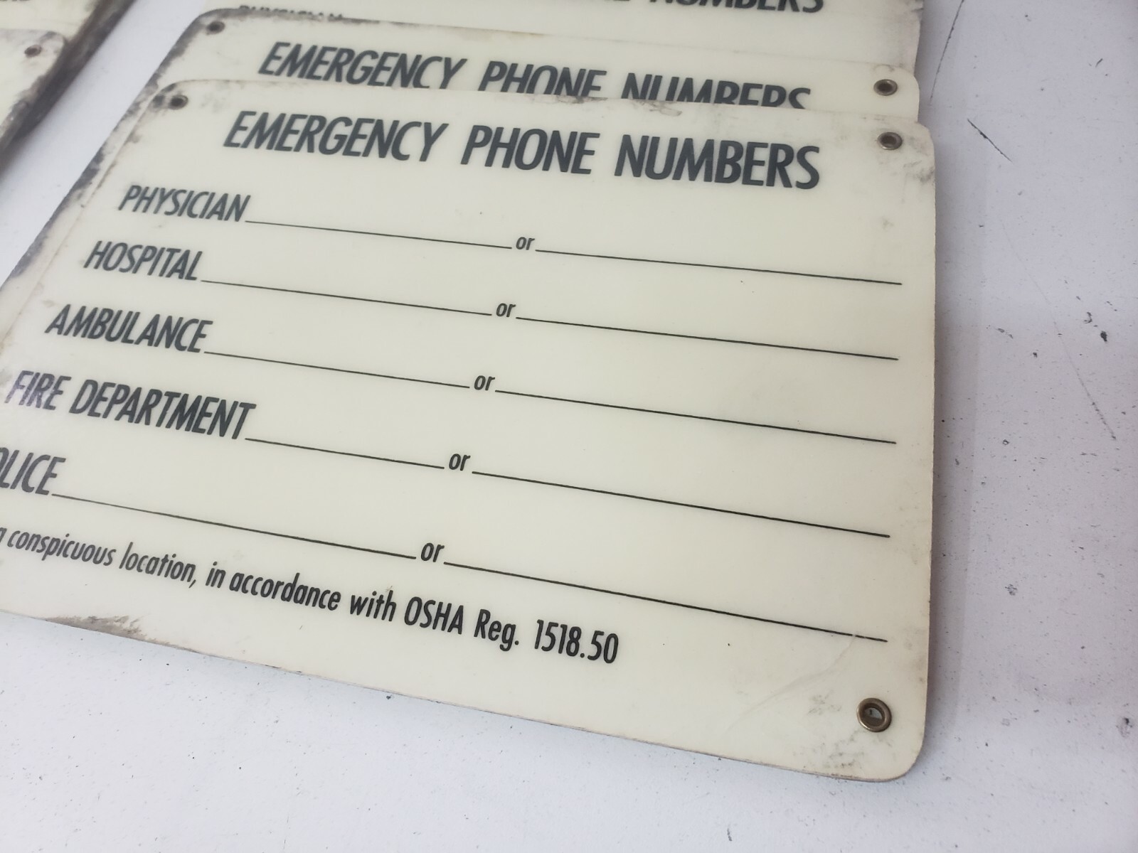 LOT Vintage Emergency Phone # 11″x8″ Fiberglass Sign Warehouse Industrial Shop