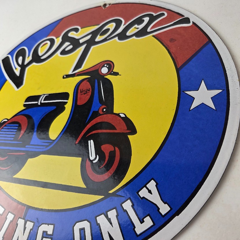 Vintage Vespa Sign – Parking Only Gas Service Station Porcelain Advertising Sign