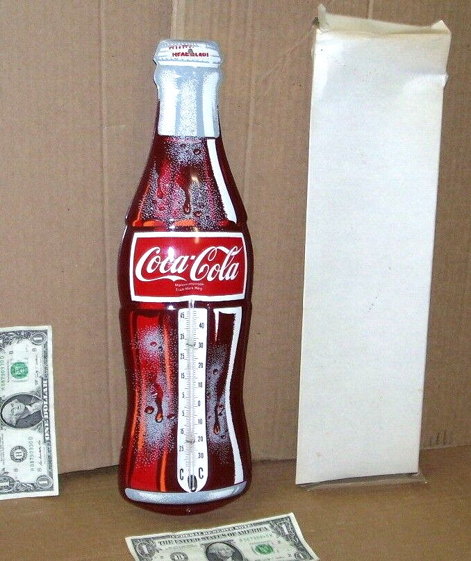 Coke Coca-Cola – GAS STATION Thermometer Sign RARE RED COLOR Bottle Shape IN BOX