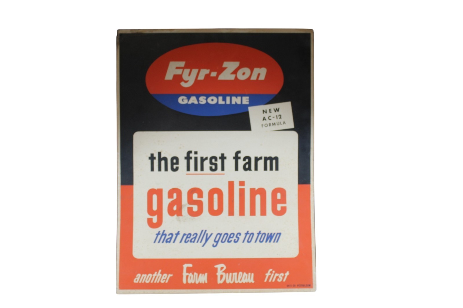 Rare Vintage Farm Bureau Coop Oil Fyr-Zon Gasoline Cardboard Advertising Sign
