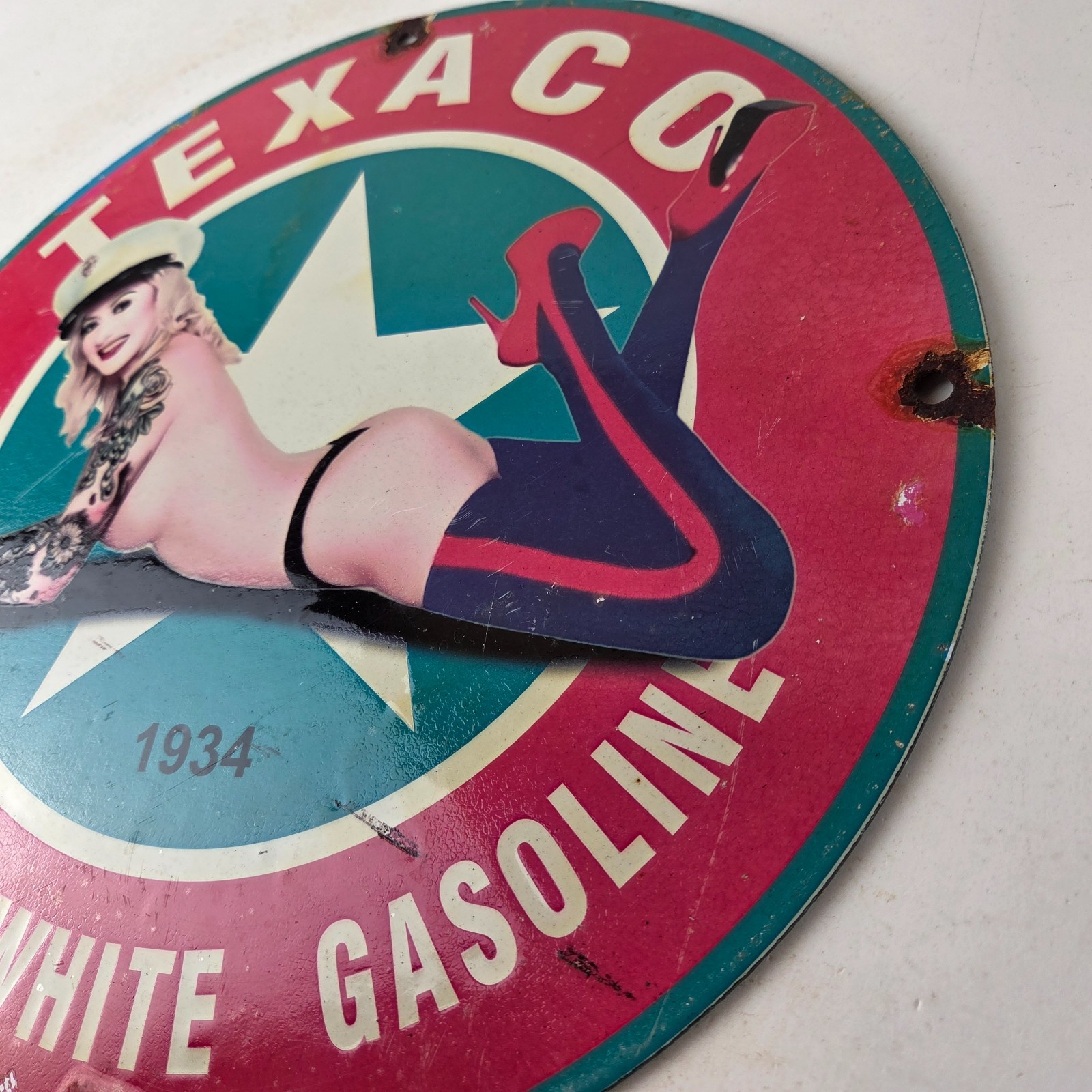 Vintage Texaco Gasoline Sign – White Marine Gas Pump Porcelain Sign