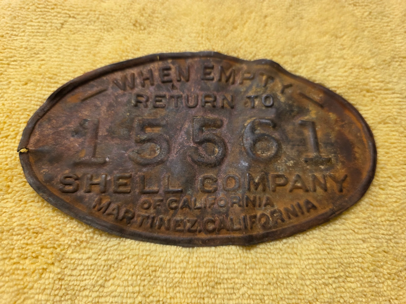 Vintage Shell Oil Company Metal Gas Pump Tag RARE
