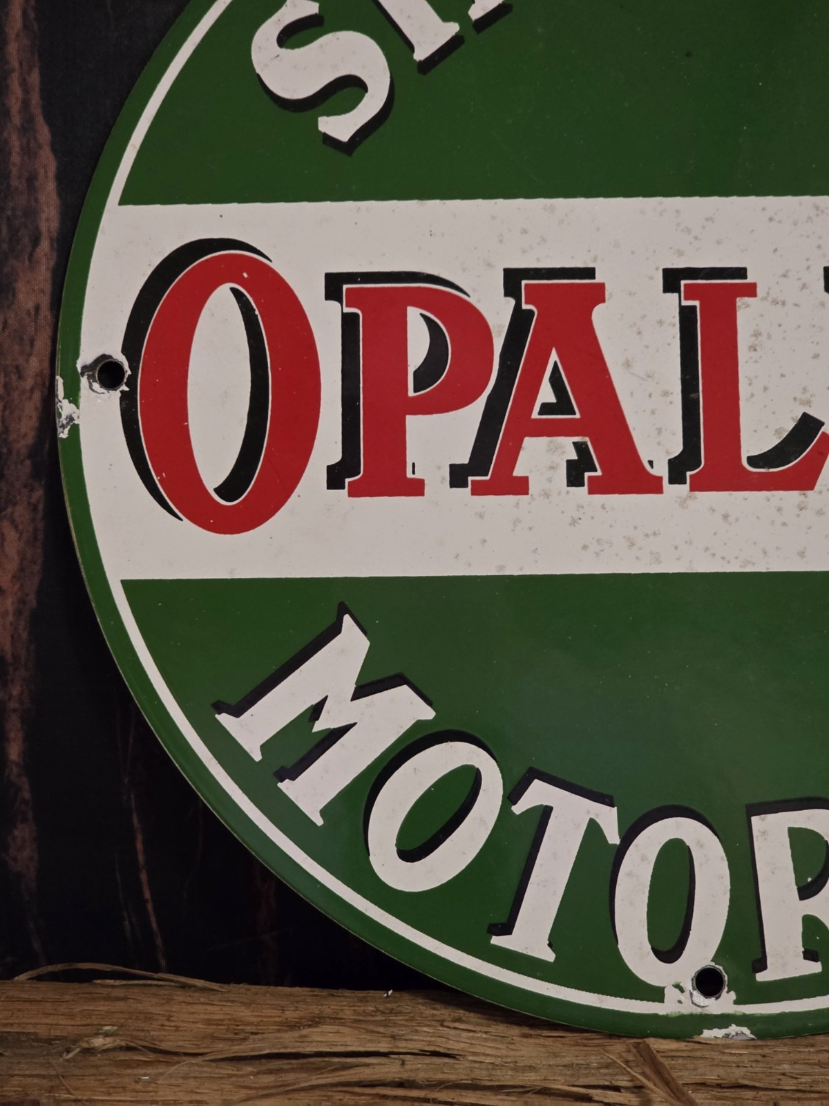 OLD VINTAGE SINCLAIR OPALINE GASOLINE PORCELAIN GAS STATION MOTOR OIL SIGN 12″.