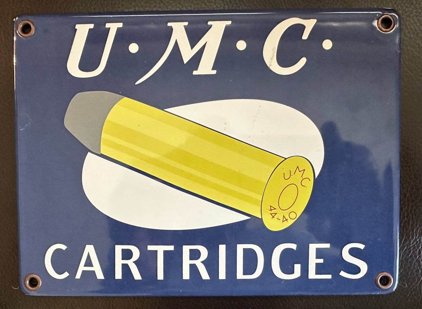 U.M.C. Cartridges 44-40 Ammo 44 W.C.F. Porcelain Sign Sass Cowboy Gun Shop