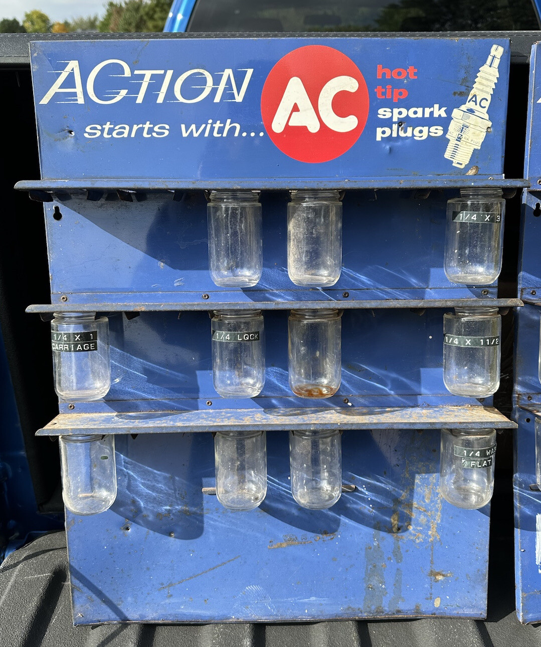 Vintage AC SPARK PLUG PARTS DISPLAY JAR SERVICE STATION GAS OIL Advertising Sign