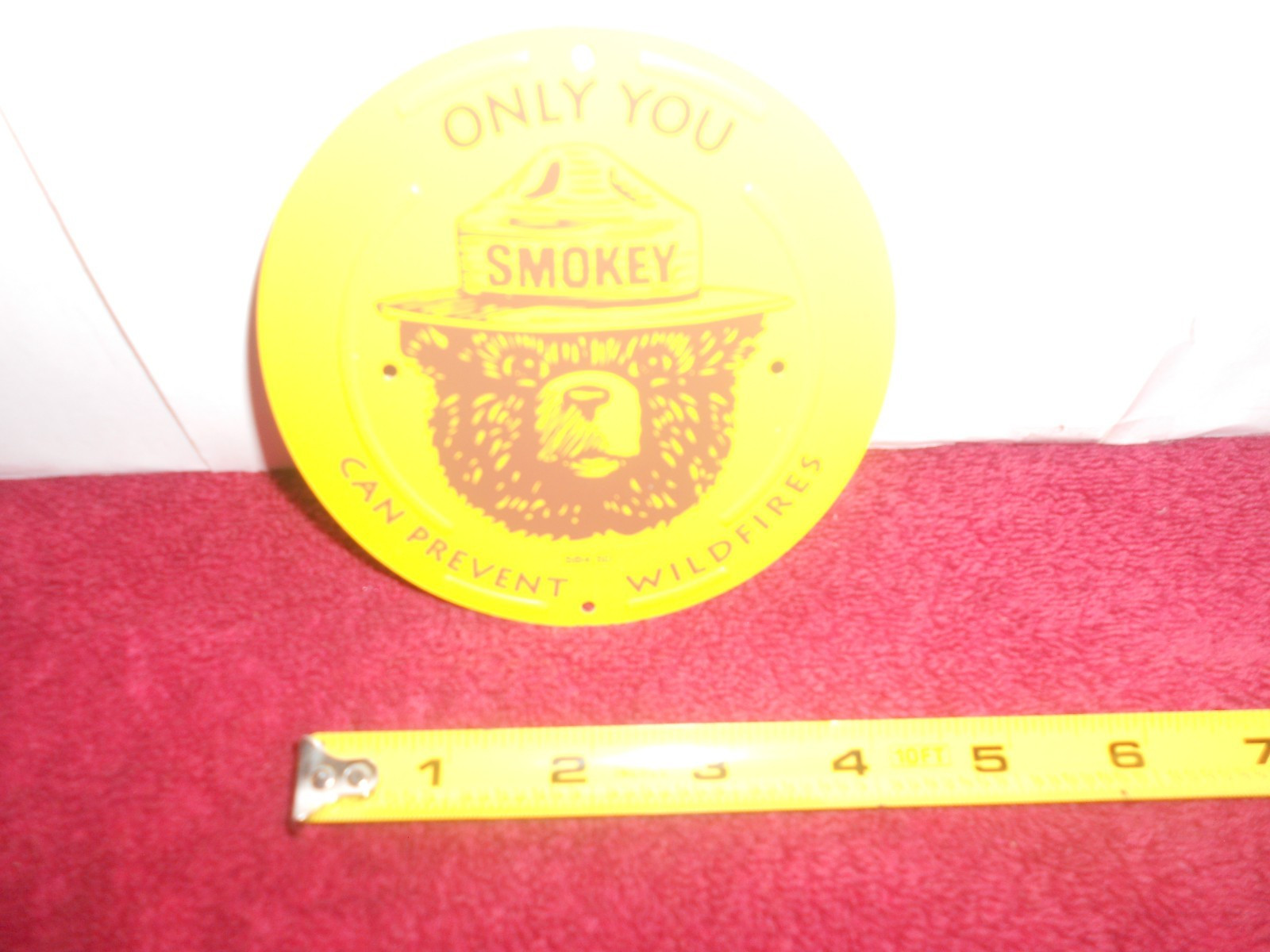 VINTAGE 4 1/2 in SMOKEY THE BEAR PREVENT FIRES METAL SIGN NEW OLD STOCK – Z 528